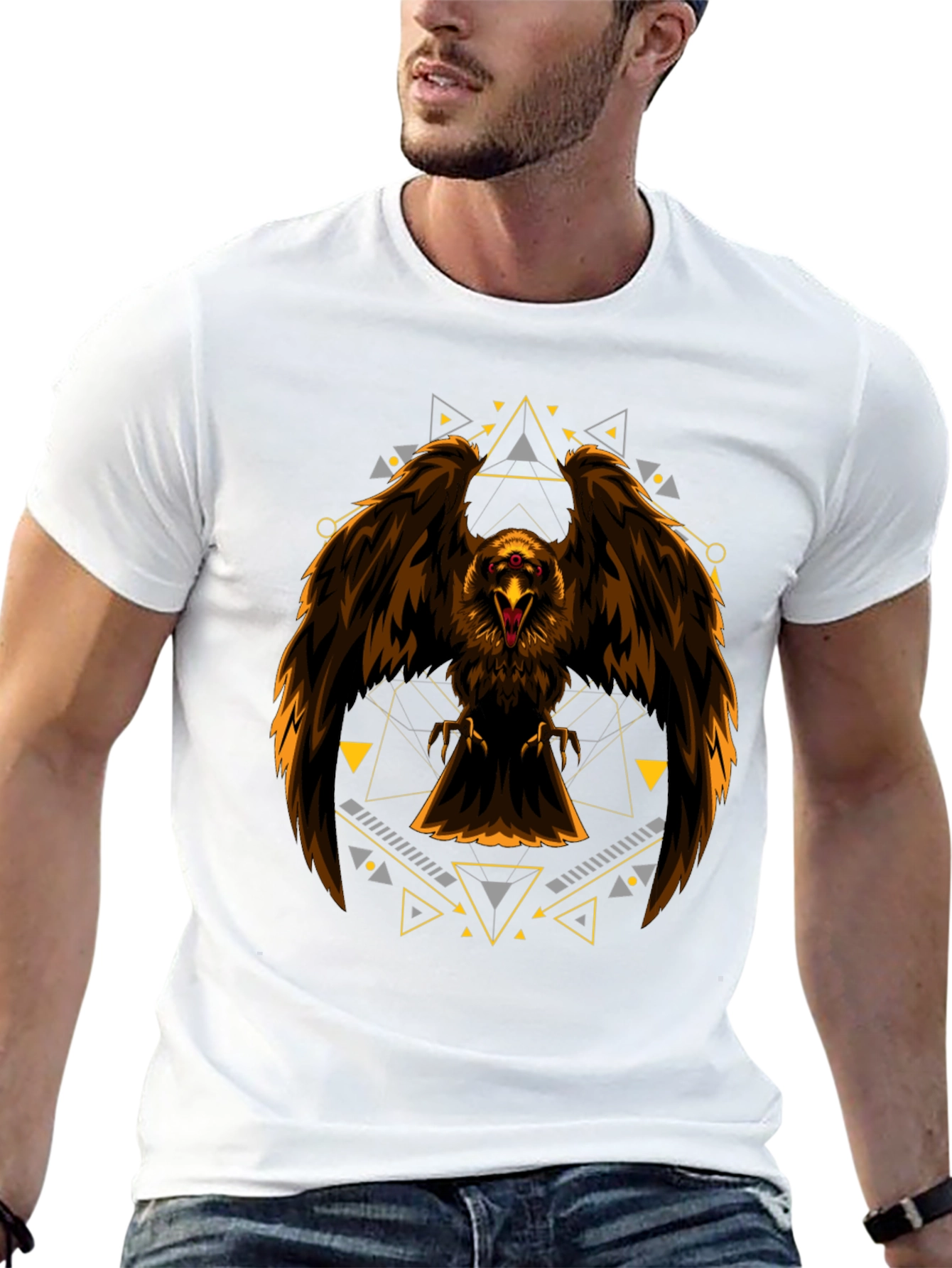 Eagle Geometric Print Black T-Shirt
