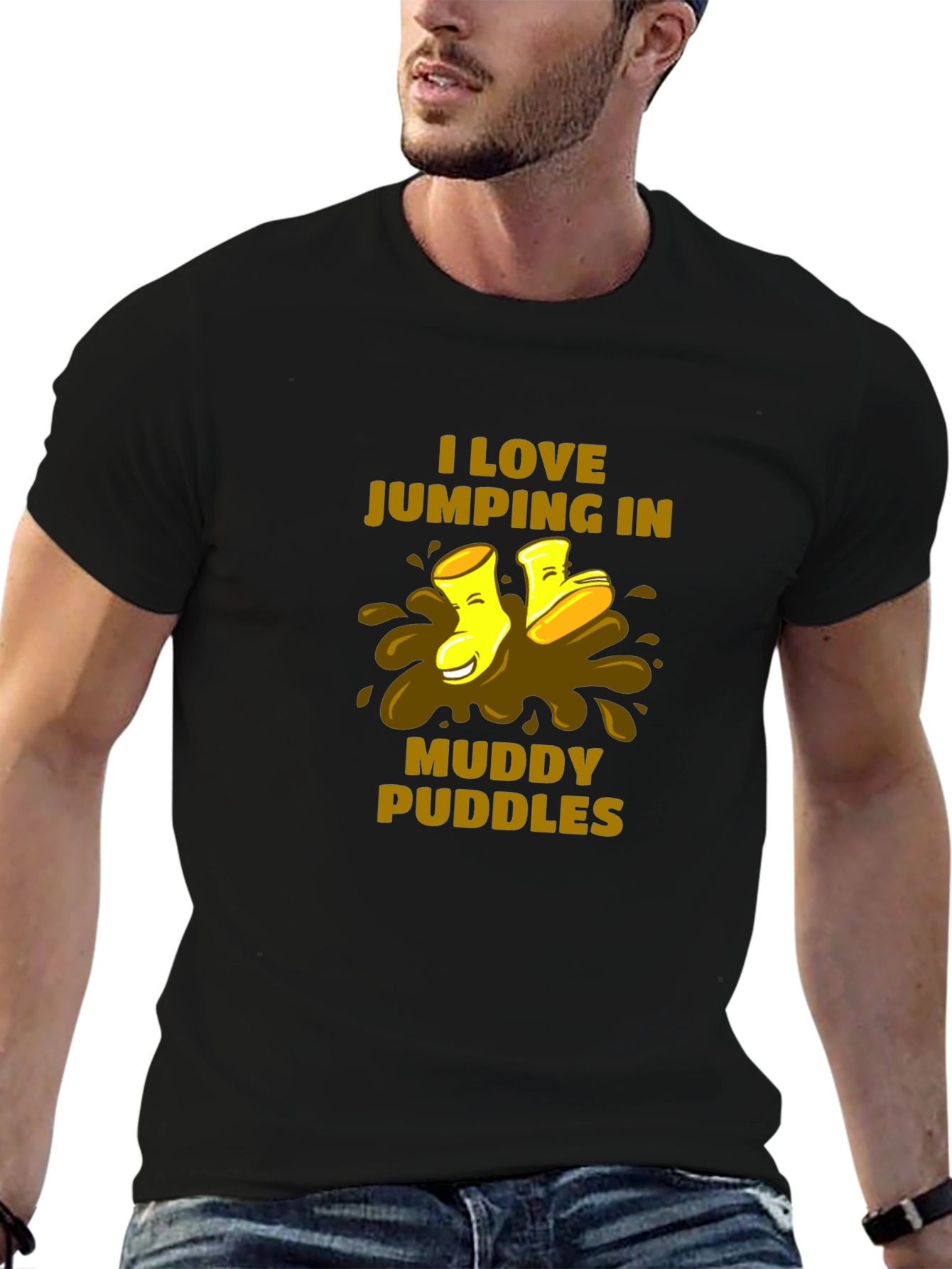 I Love Jumping in Muddy Puddles Black T-Shirt