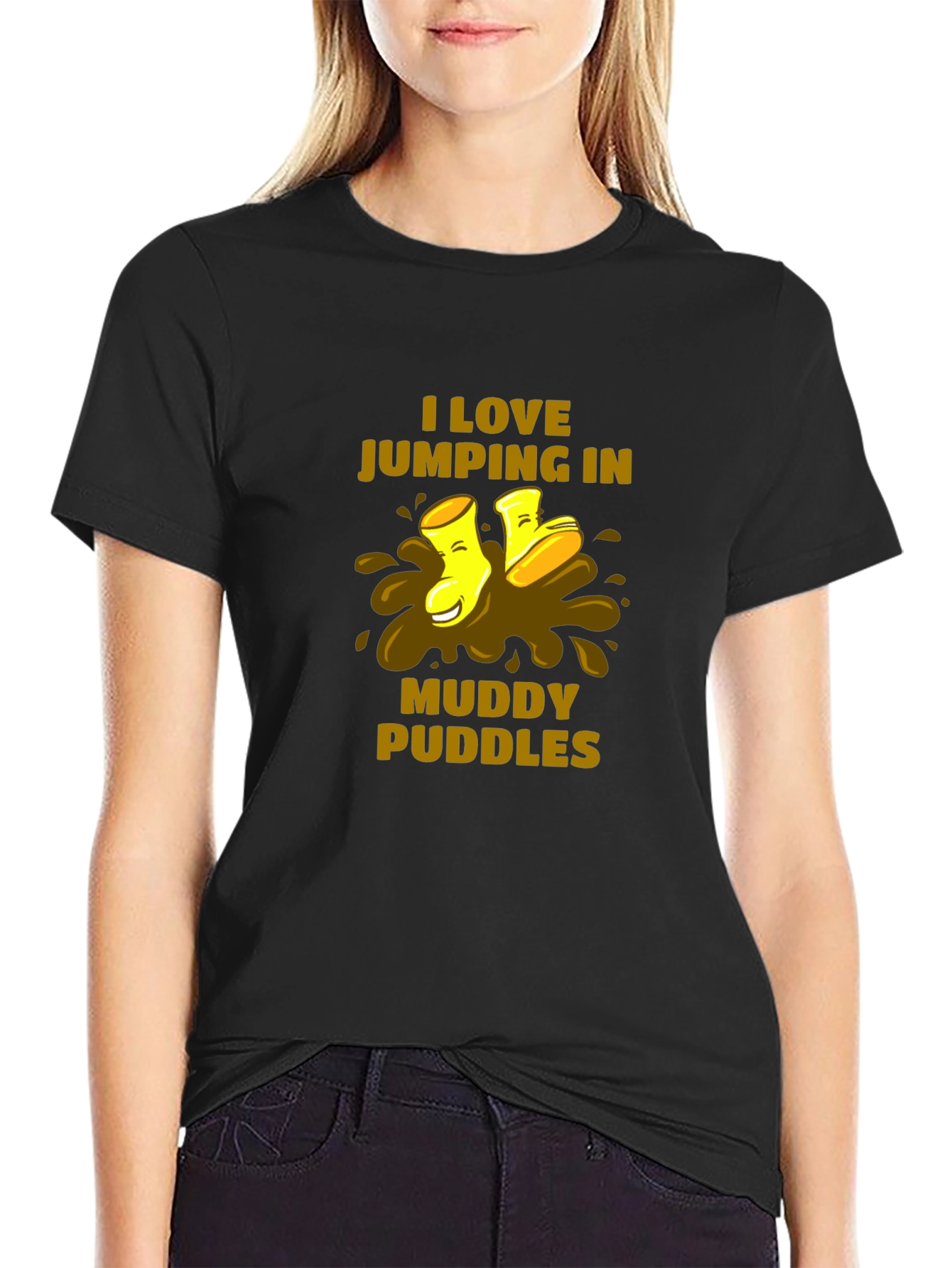 I Love Jumping in Muddy Puddles Black T-Shirt