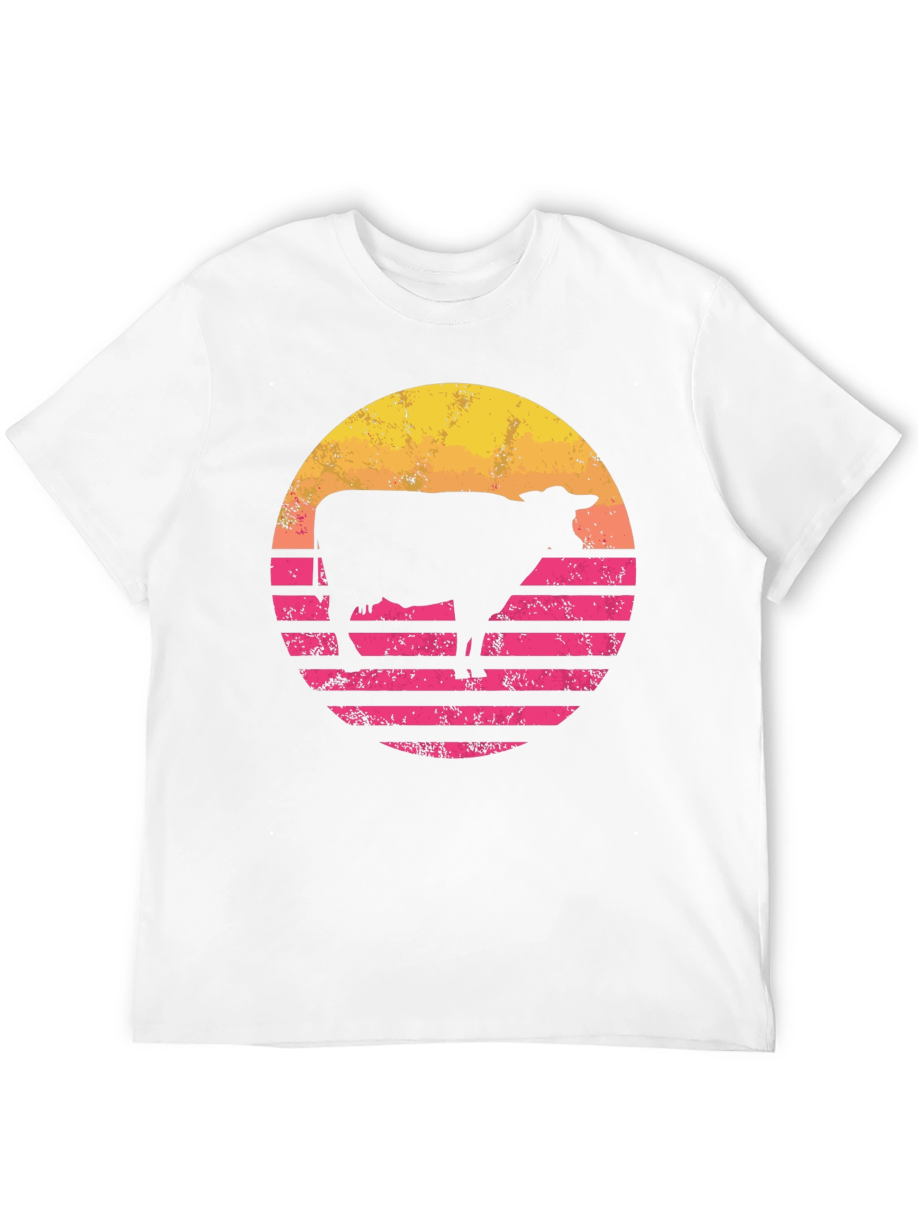 Retro Cow Sunset Graphic Tee - Black Cotton Blend