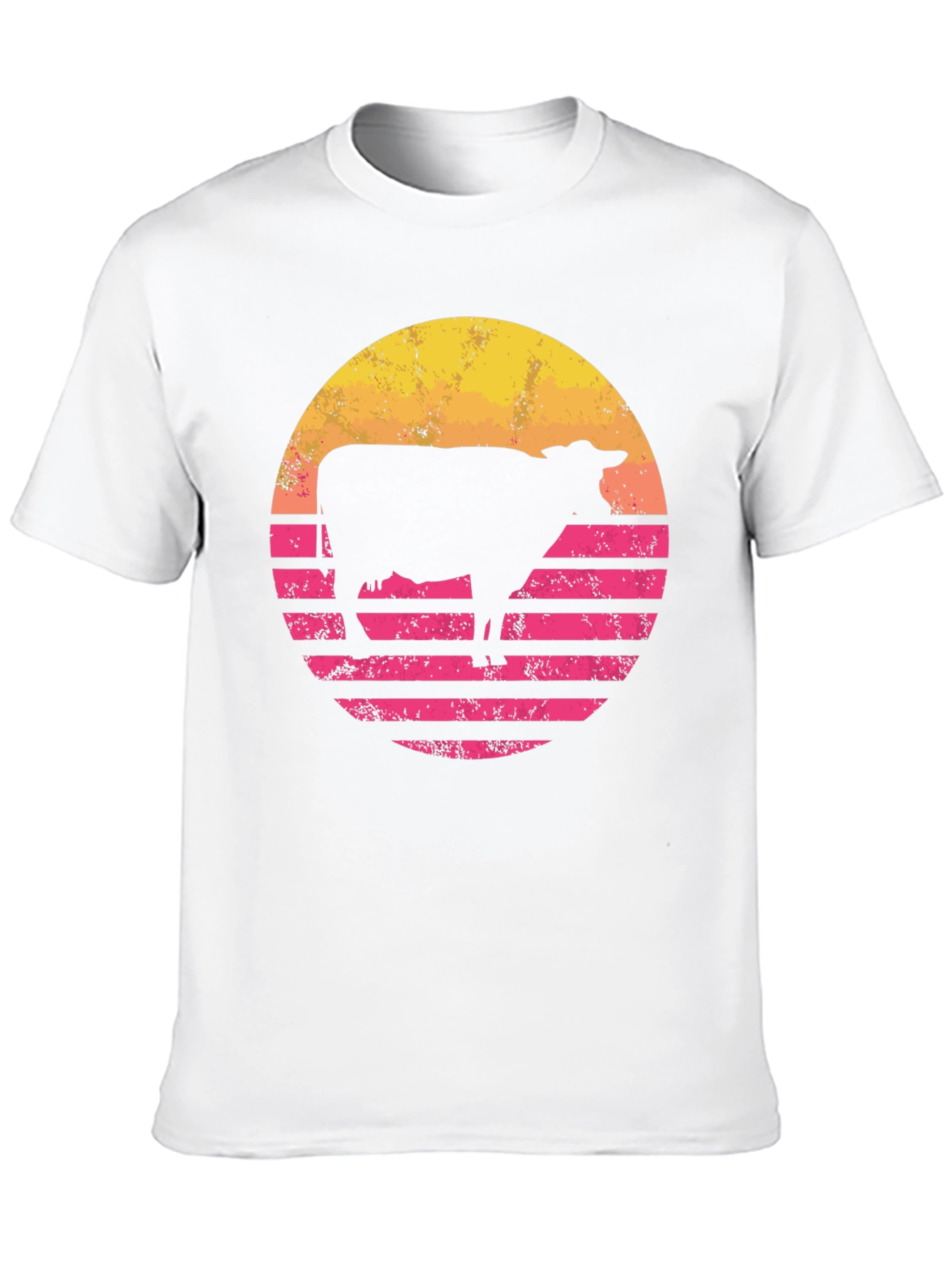 Retro Cow Sunset Graphic Tee - Black Cotton Blend
