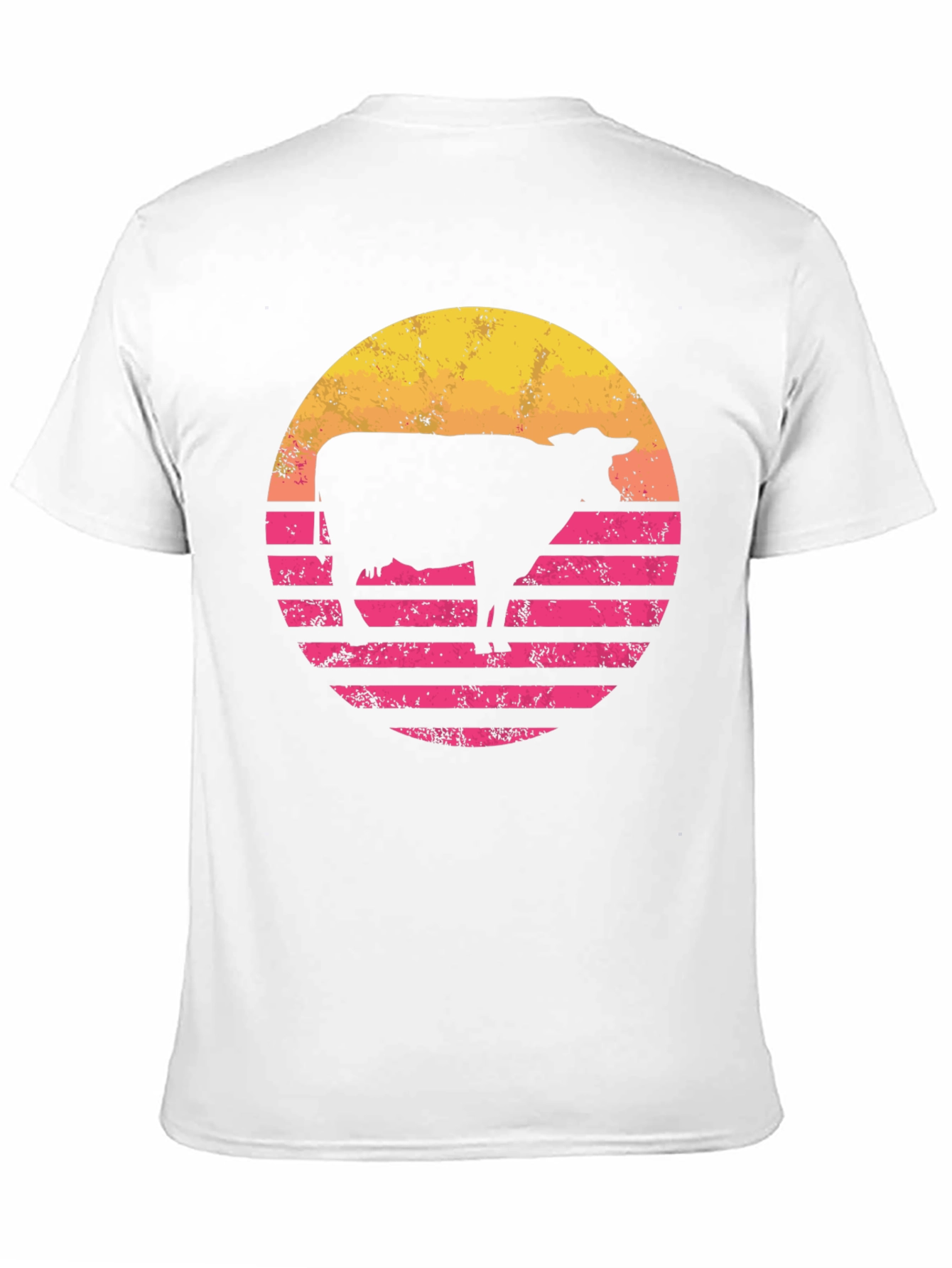 Retro Cow Sunset Graphic Tee - Black Cotton Blend