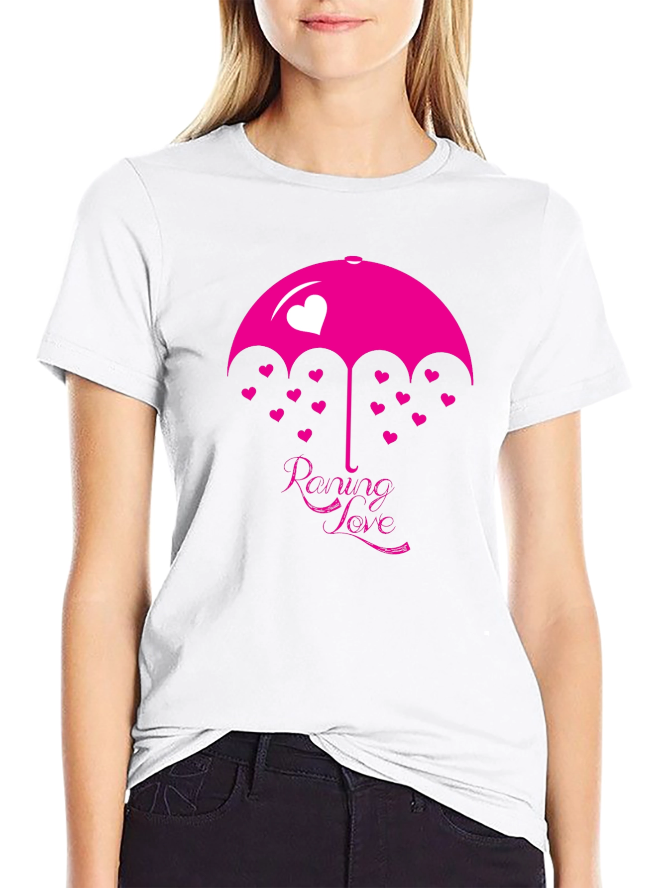 Raining Love Graphic Print Black T-Shirt