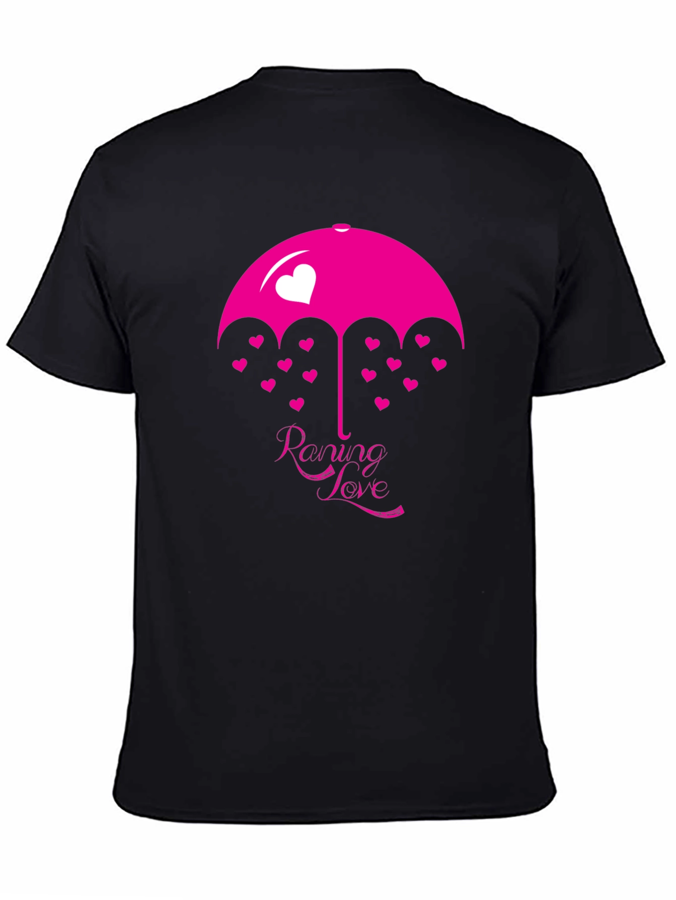 Raining Love Graphic Print Black T-Shirt