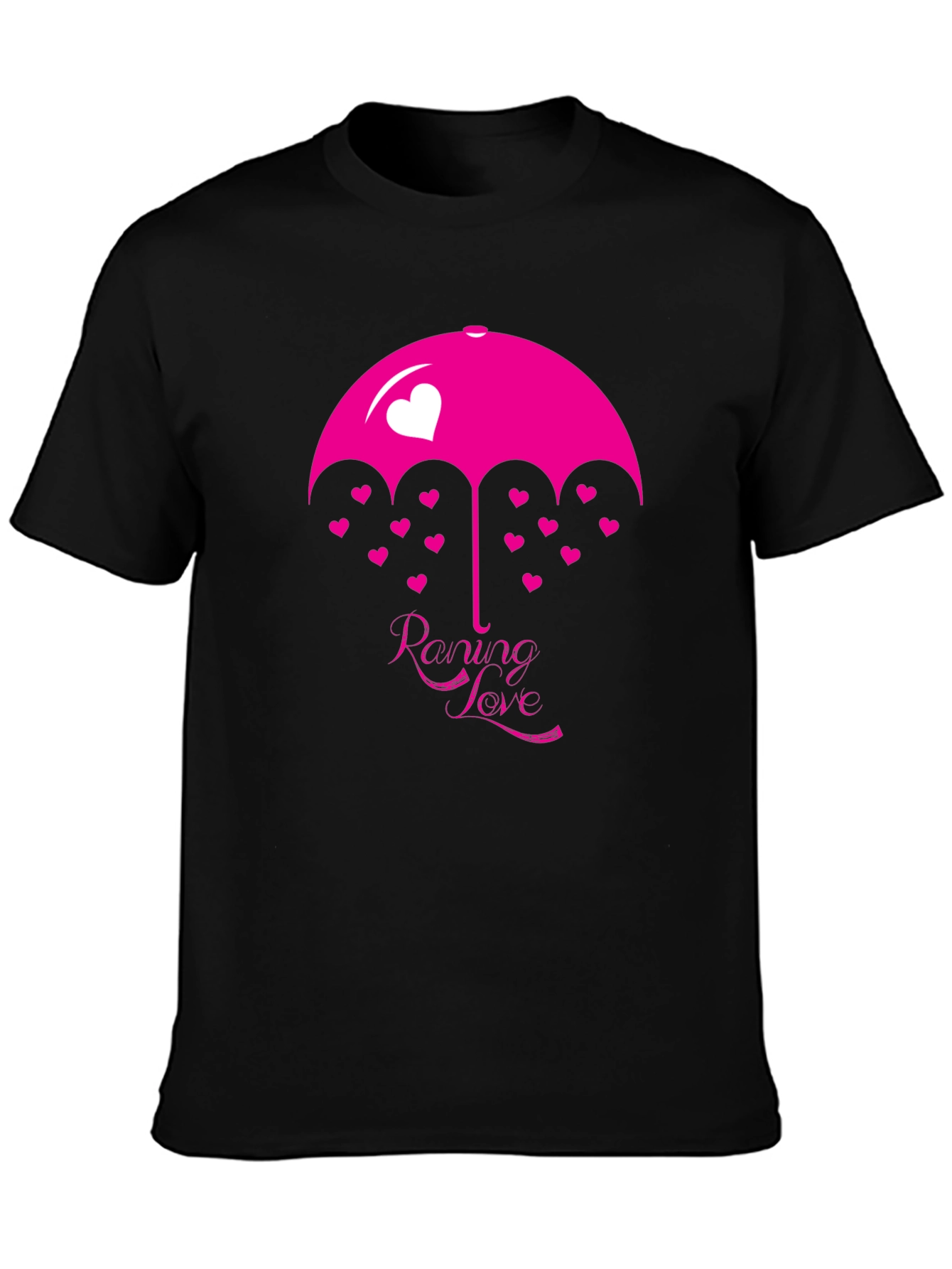 Raining Love Graphic Print Black T-Shirt