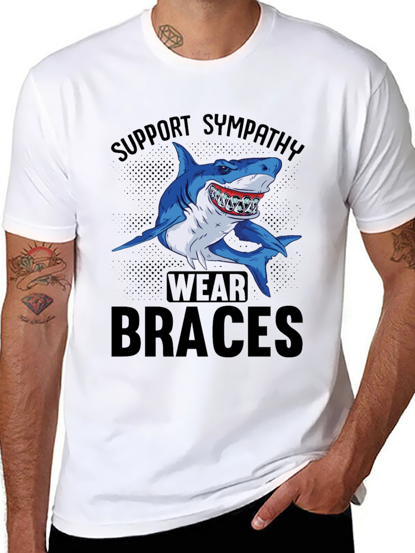 Support Sympathy Wear Braces Shark Graphic Tee