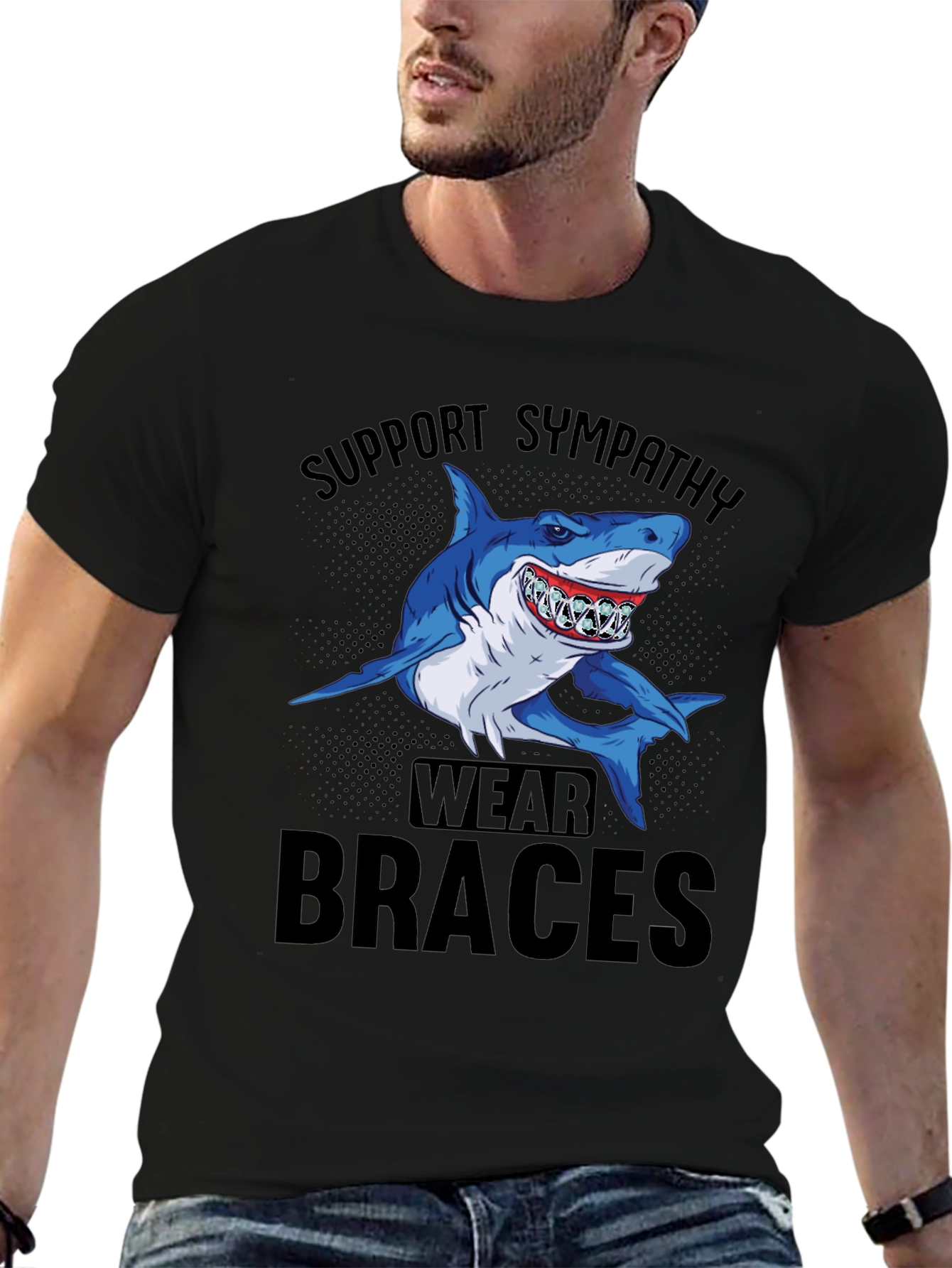 Support Sympathy Wear Braces Shark Graphic Tee