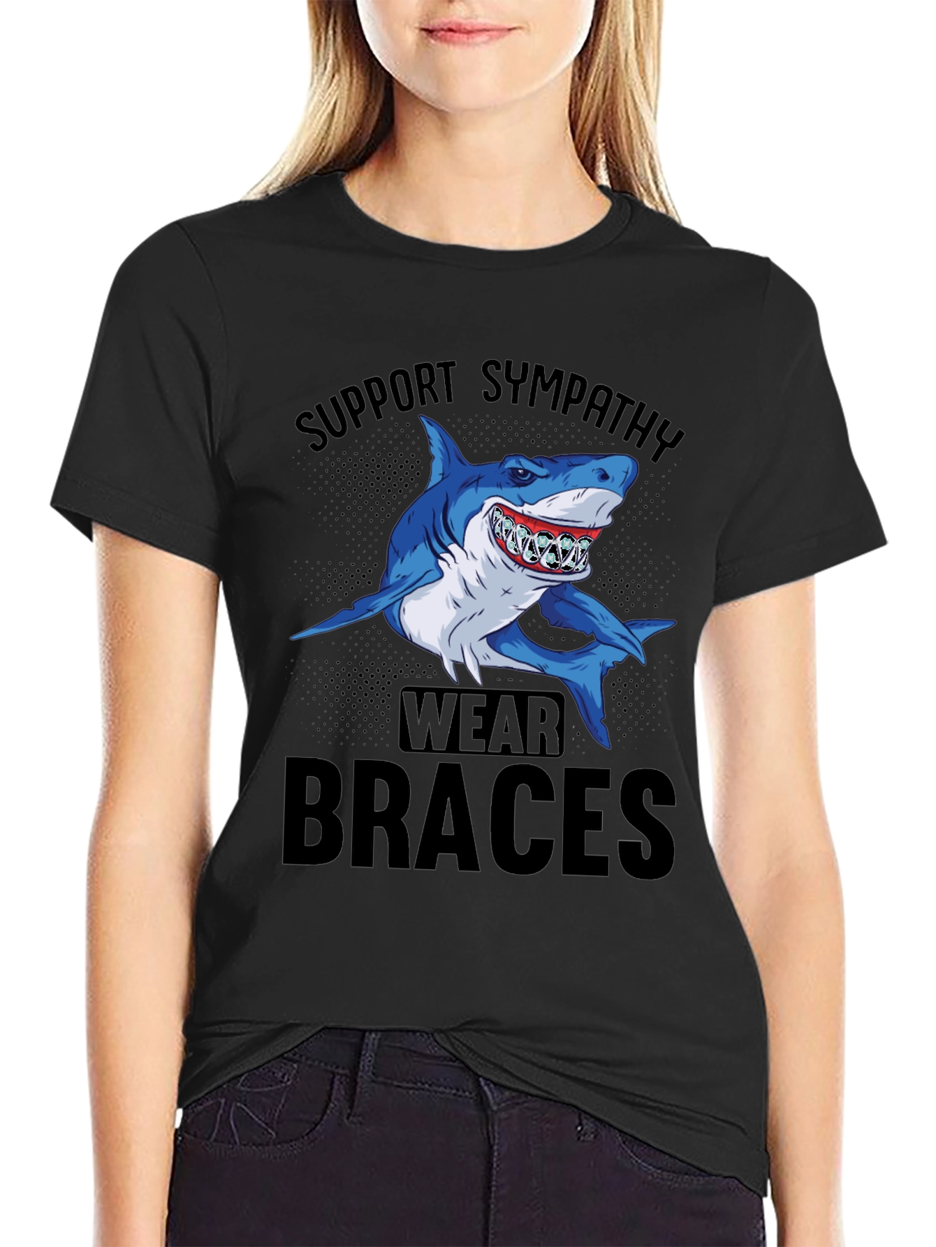 Support Sympathy Wear Braces Shark Graphic Tee