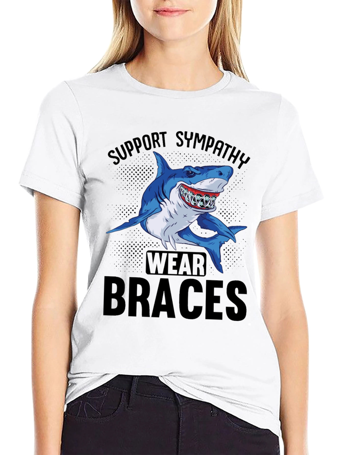 Support Sympathy Wear Braces Shark Graphic Tee