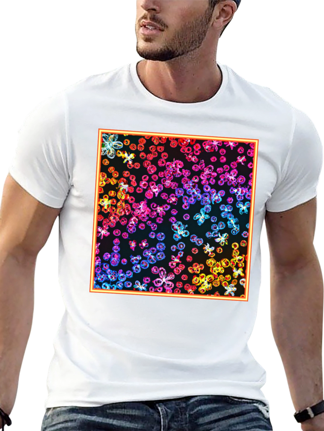 Rainbow Floral Graphic Print Black T-Shirt
