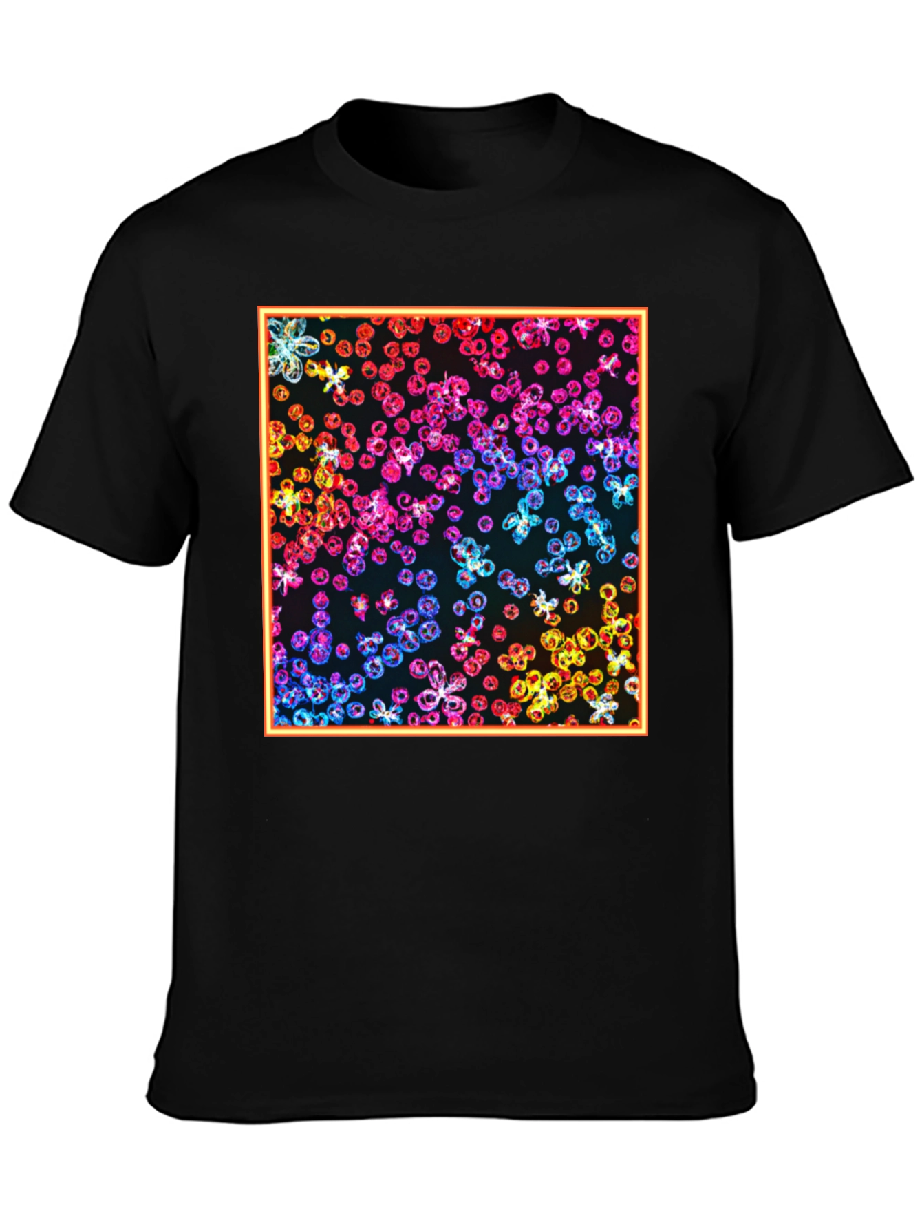 Rainbow Floral Graphic Print Black T-Shirt