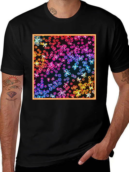 Rainbow Floral Graphic Print Black T-Shirt