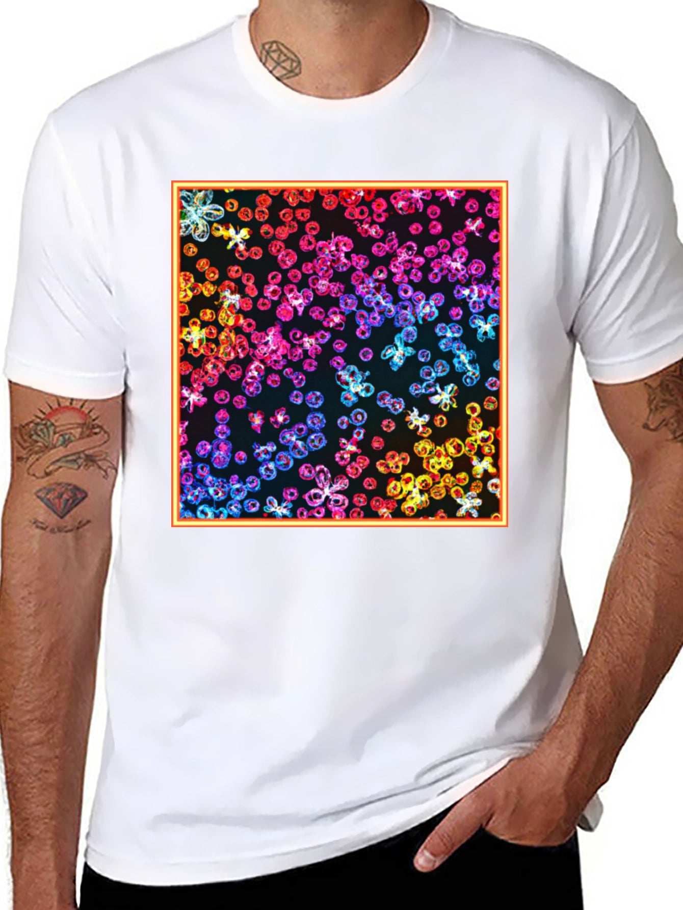 Rainbow Floral Graphic Print Black T-Shirt