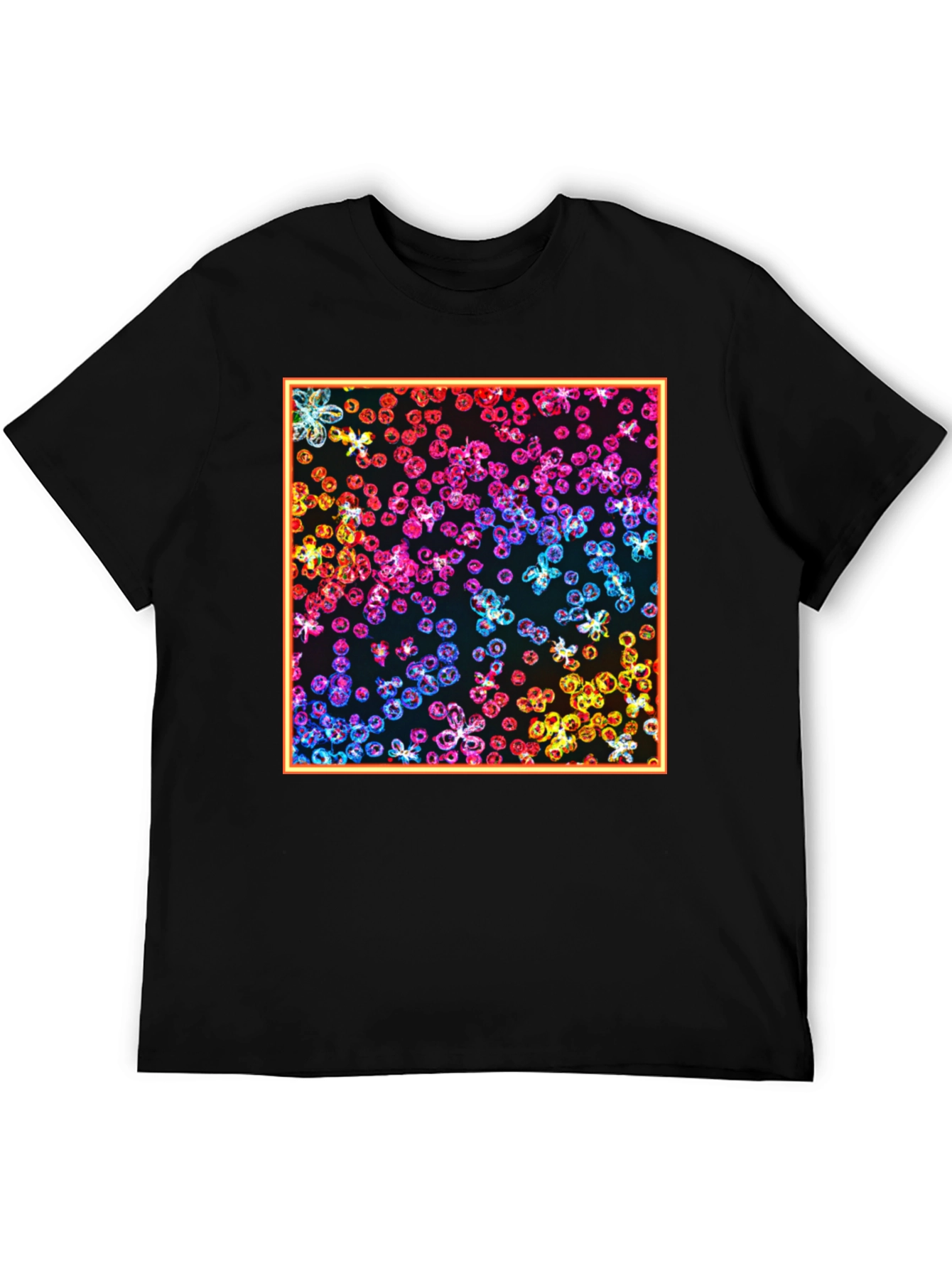 Rainbow Floral Graphic Print Black T-Shirt