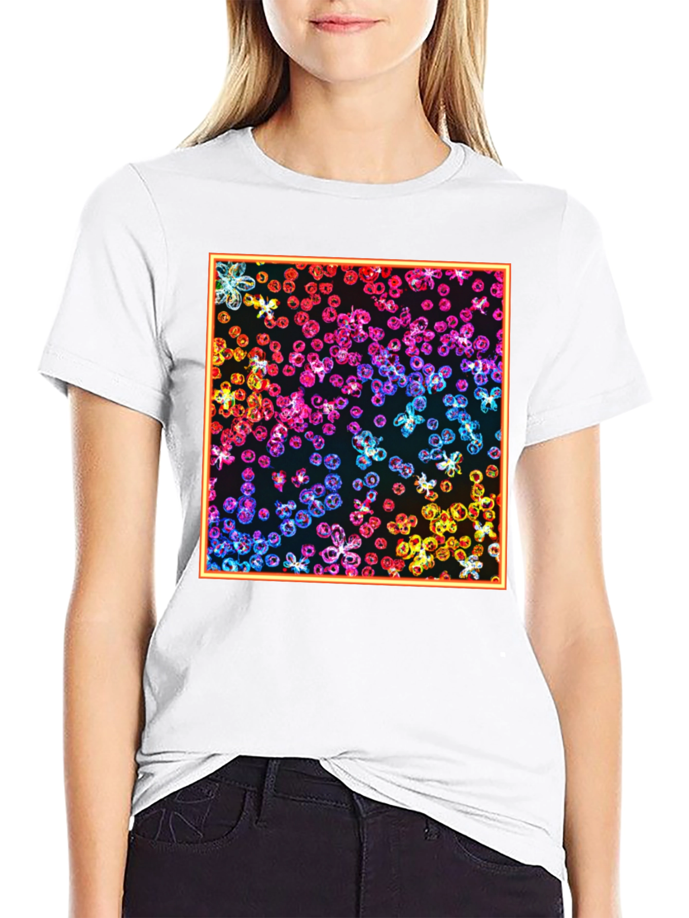 Rainbow Floral Graphic Print Black T-Shirt