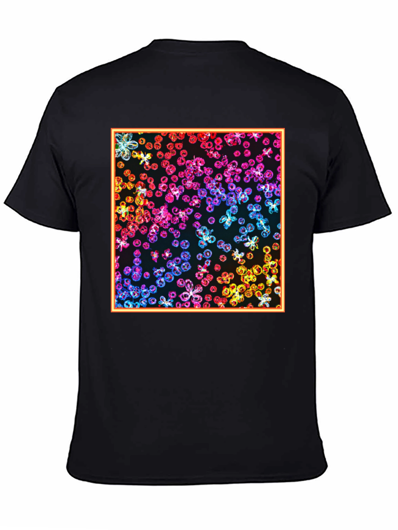 Rainbow Floral Graphic Print Black T-Shirt