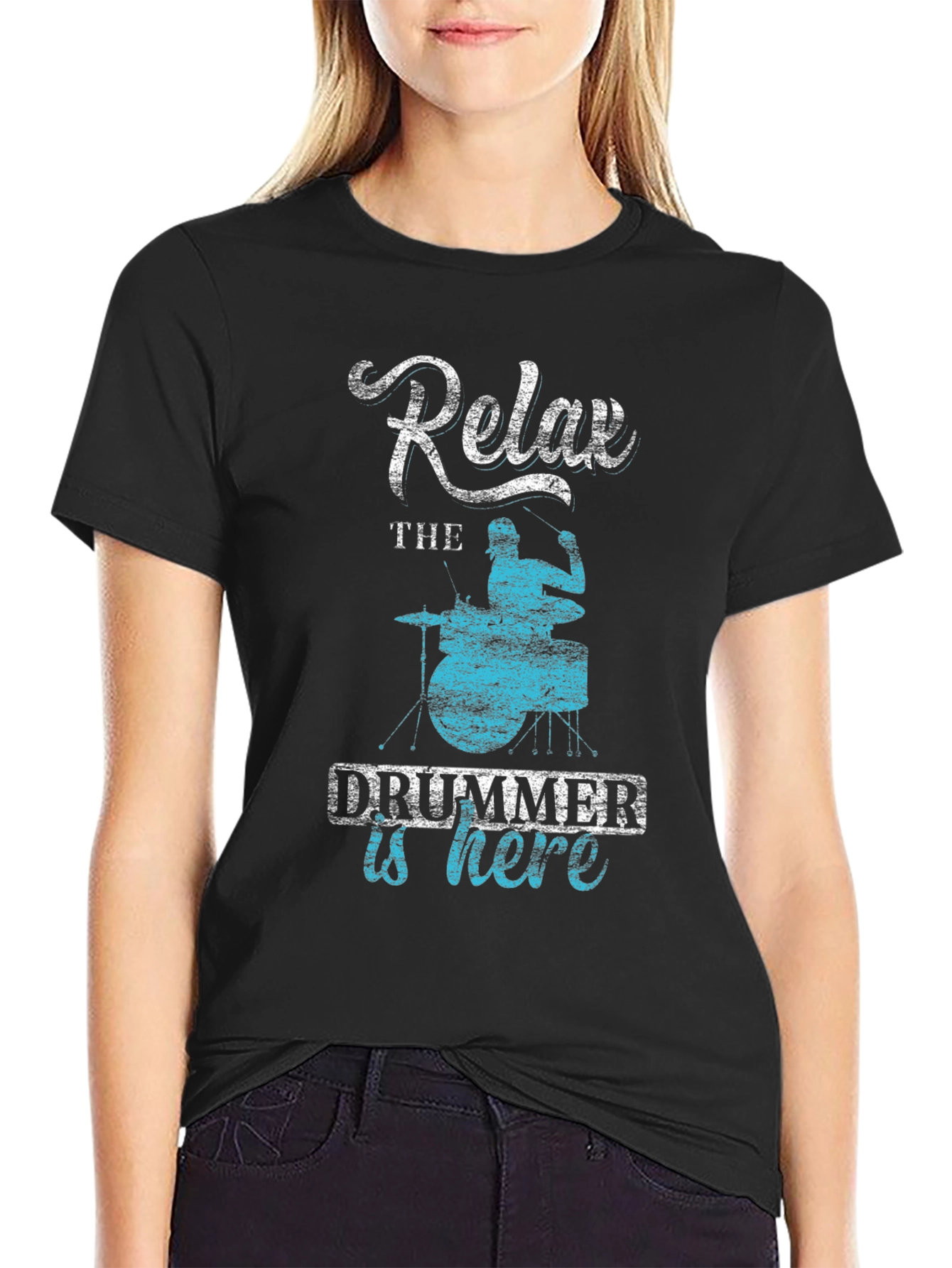 Relax The Drummer Is Here - Black T-Shirt
