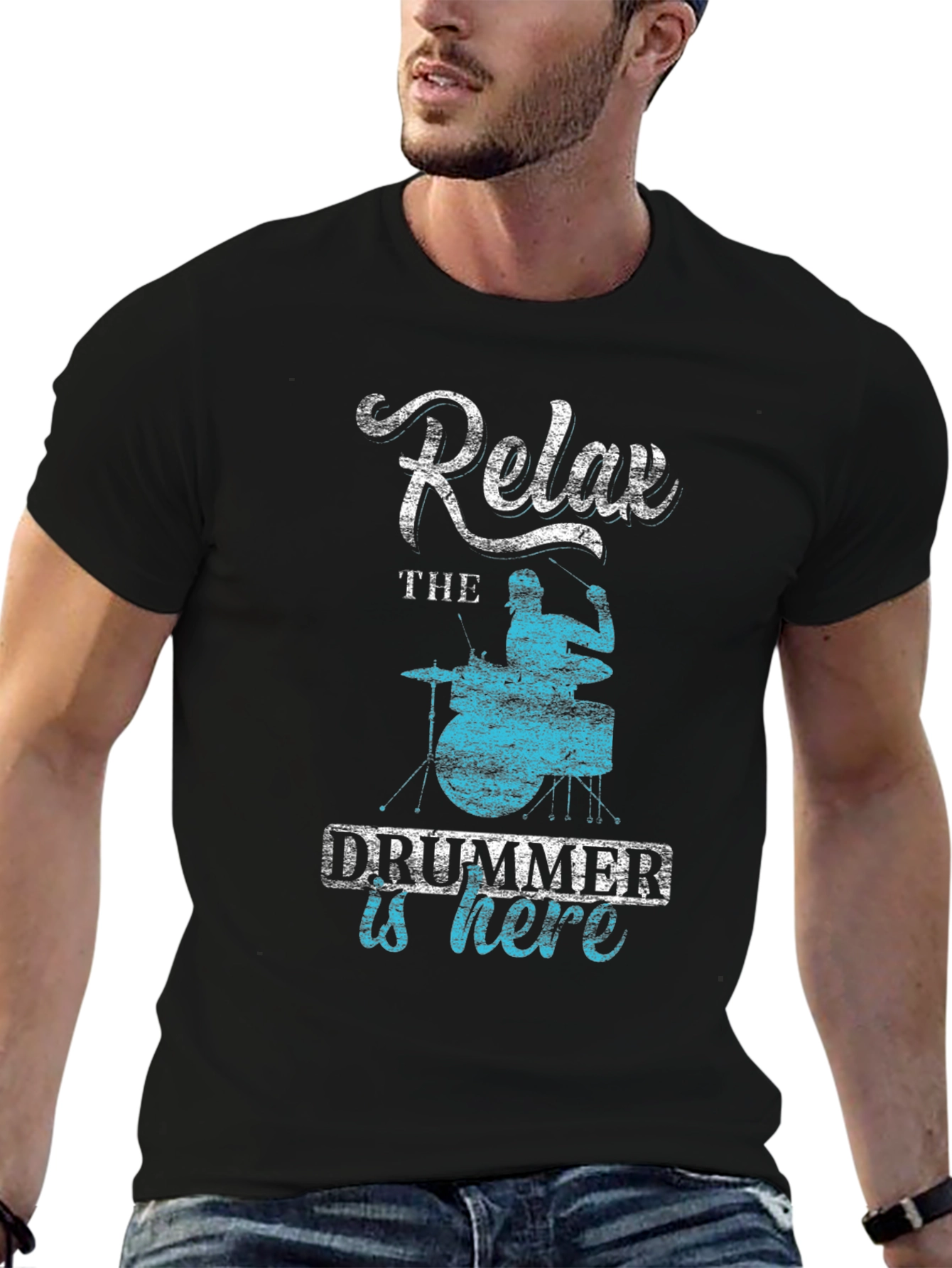 Relax The Drummer Is Here - Black T-Shirt