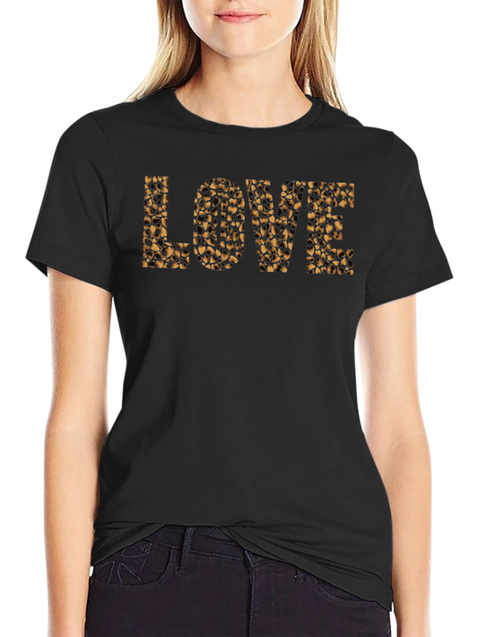 LOVE Heart Pattern Black Crew Neck Tee