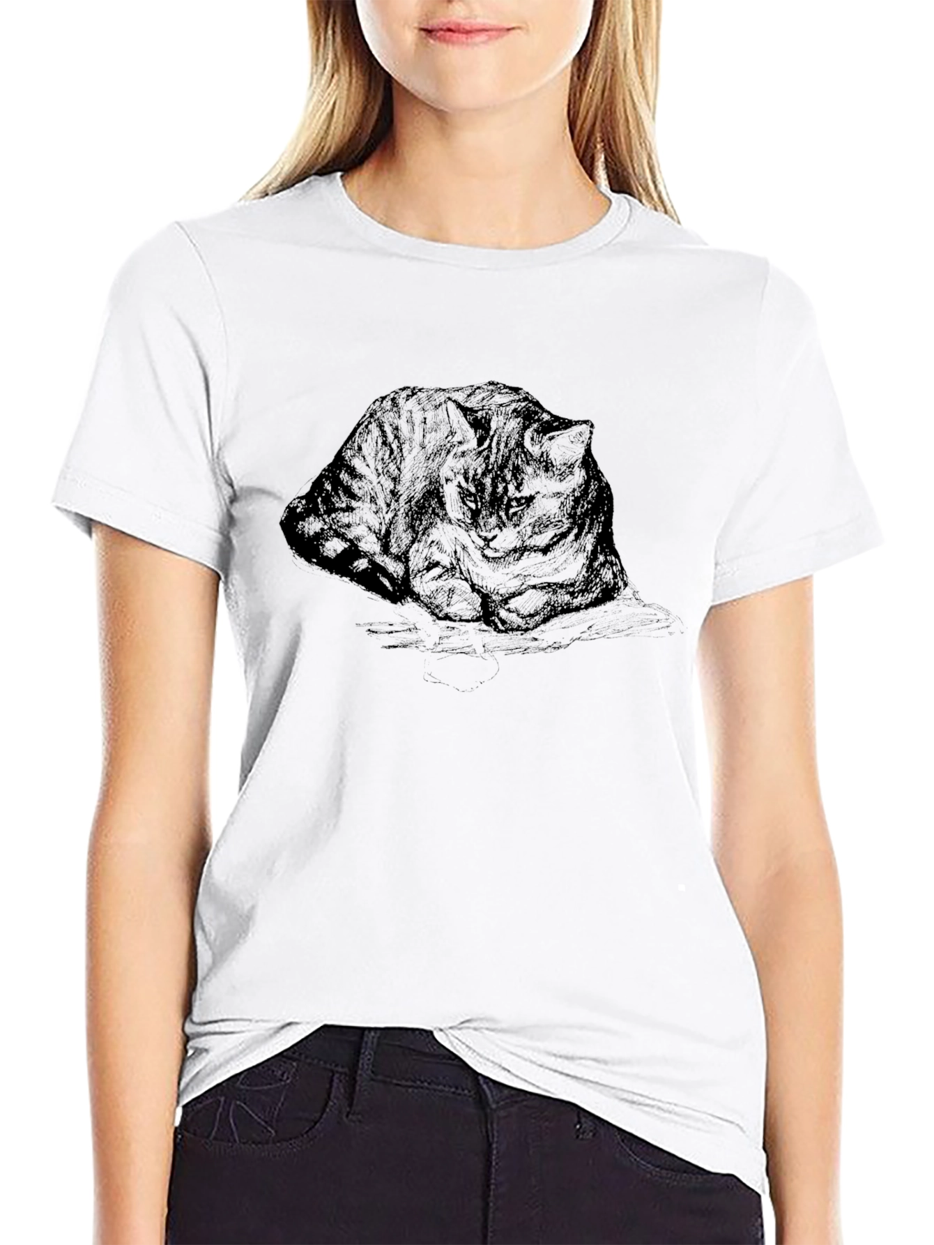 Sleeping Cat Graphic Tee - Unisex Black T-Shirt