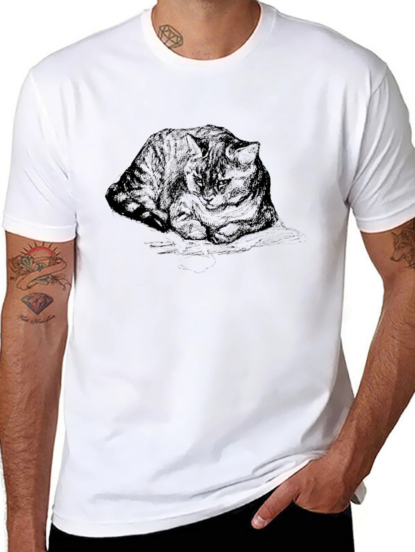 Sleeping Cat Graphic Tee - Unisex Black T-Shirt