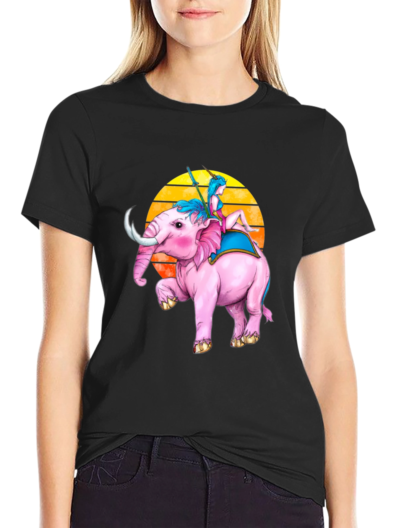 Pink Elephant Rider Tee - Fantasy Graphic T-Shirt