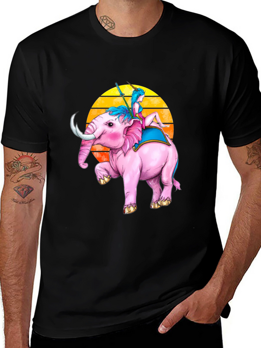 Pink Elephant Rider Tee - Fantasy Graphic T-Shirt