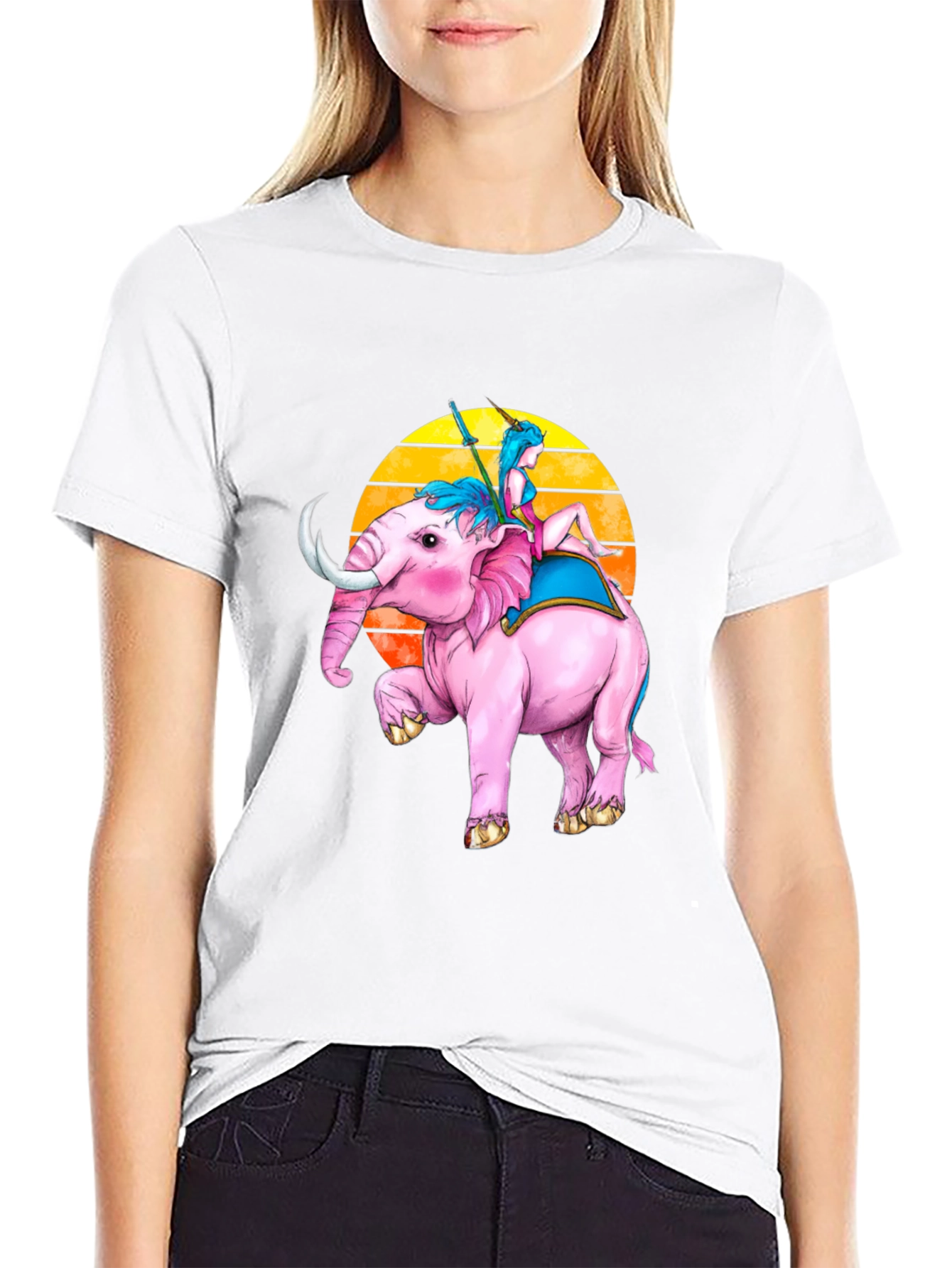 Pink Elephant Rider Tee - Fantasy Graphic T-Shirt