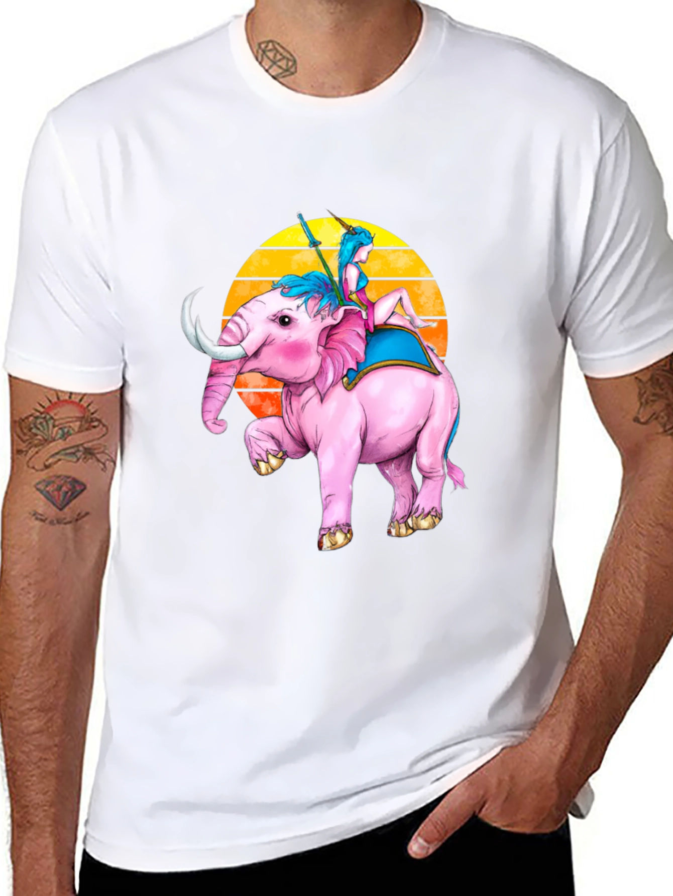 Pink Elephant Rider Tee - Fantasy Graphic T-Shirt