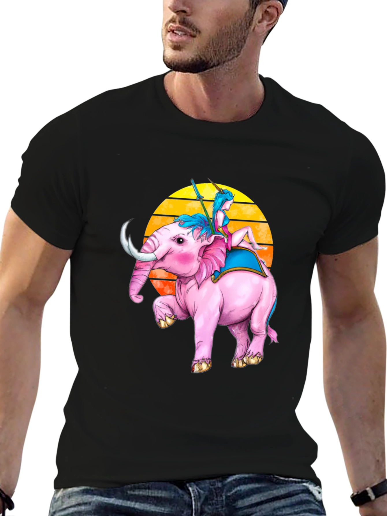 Pink Elephant Rider Tee - Fantasy Graphic T-Shirt