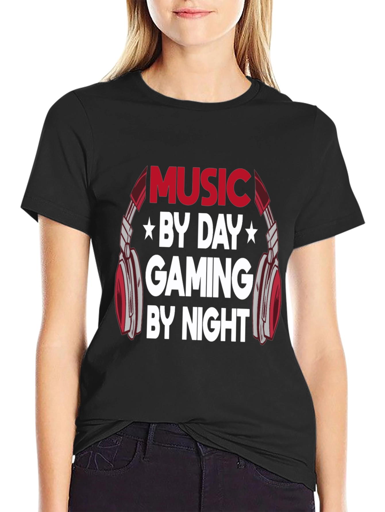 Music By Day Gaming By Night Graphic Tee