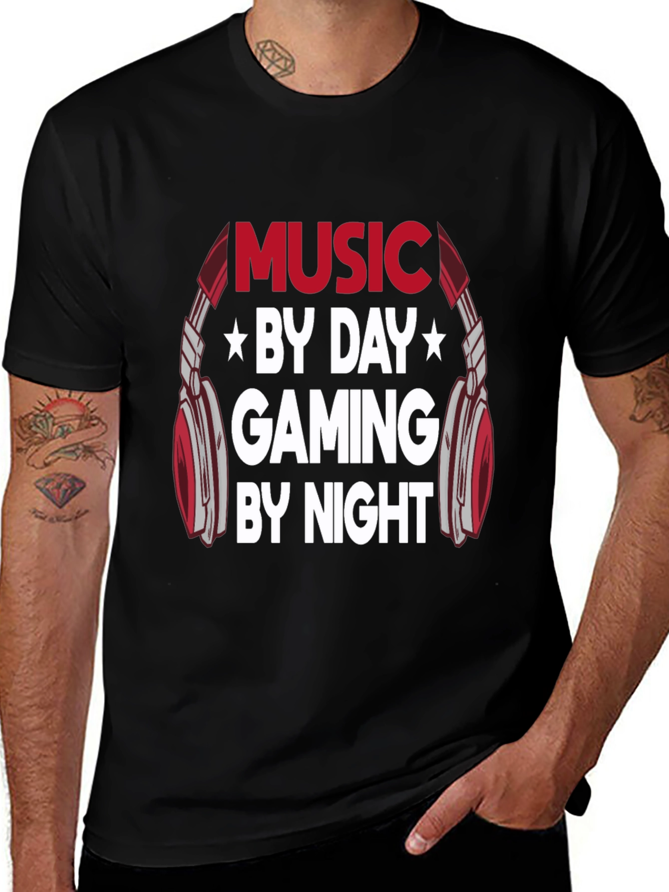 Music By Day Gaming By Night Graphic Tee