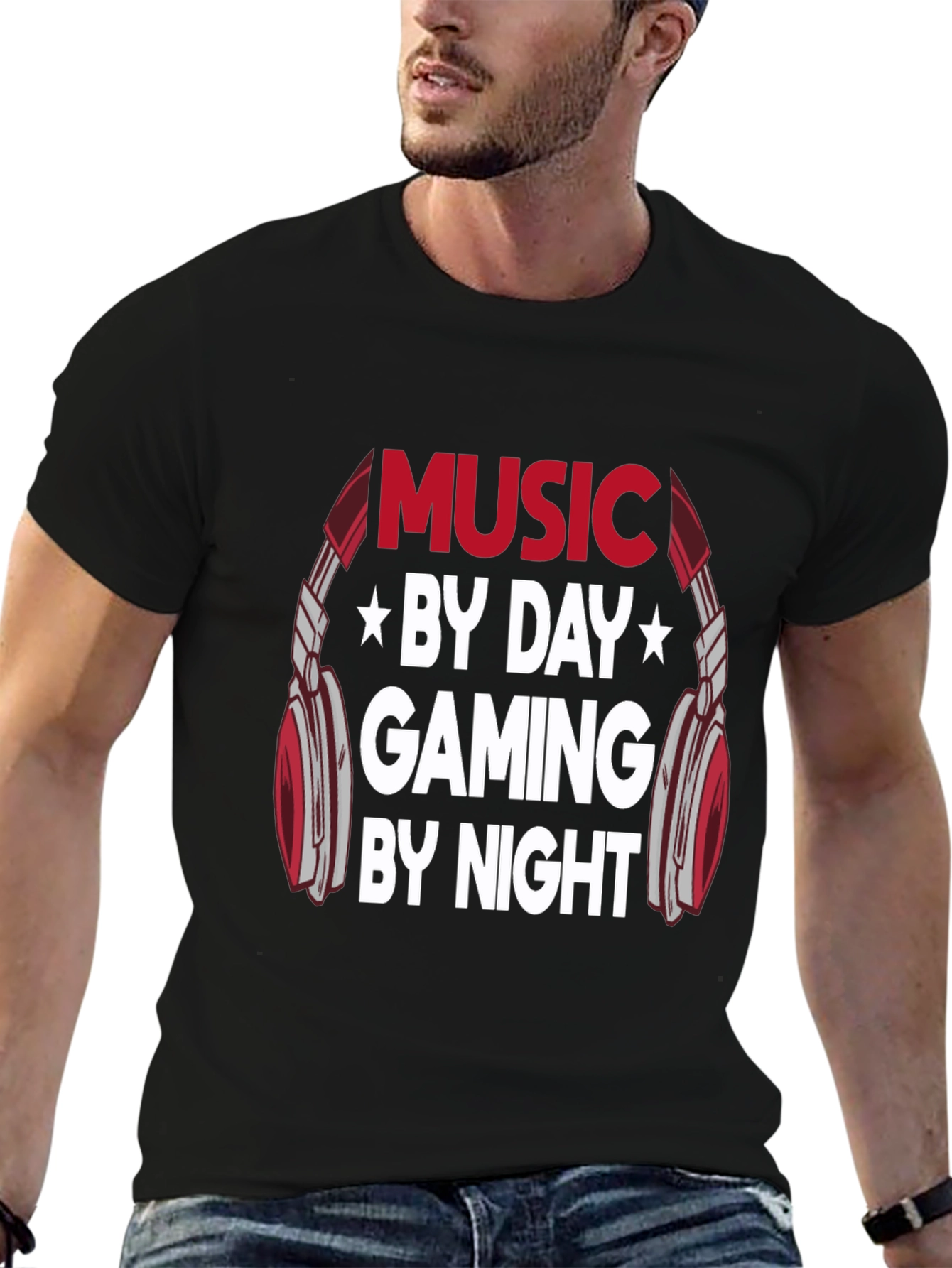 Music By Day Gaming By Night Graphic Tee