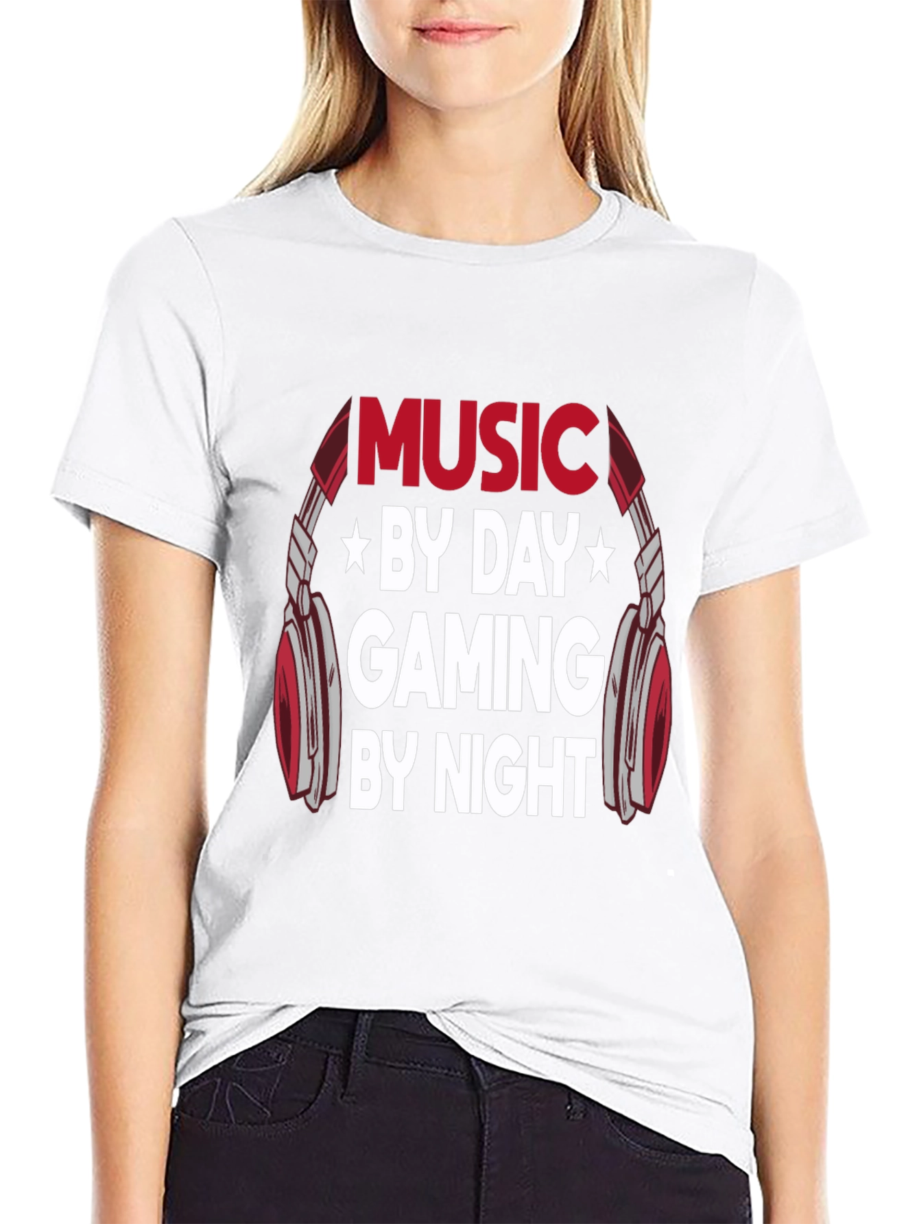 Music By Day Gaming By Night Graphic Tee