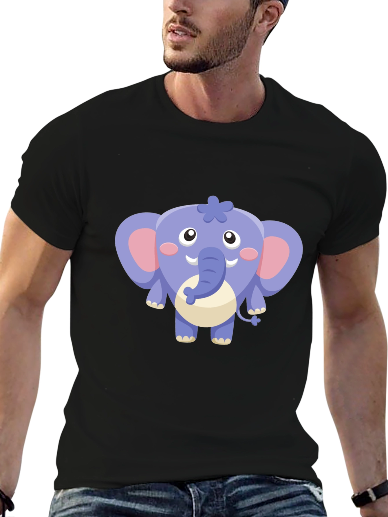 Cute Cartoon Elephant Graphic Tee - Black Cotton Shirt