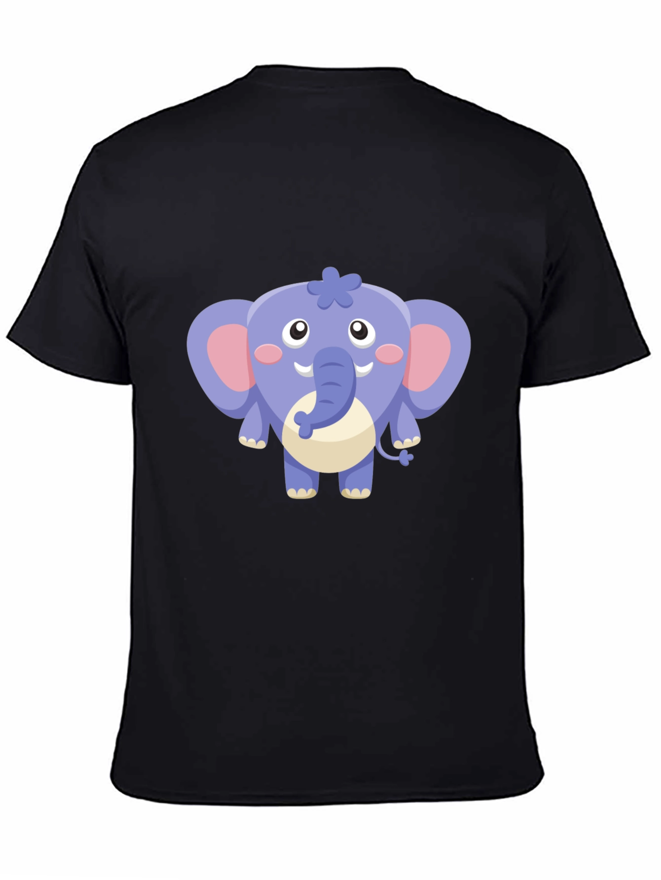 Cute Cartoon Elephant Graphic Tee - Black Cotton Shirt