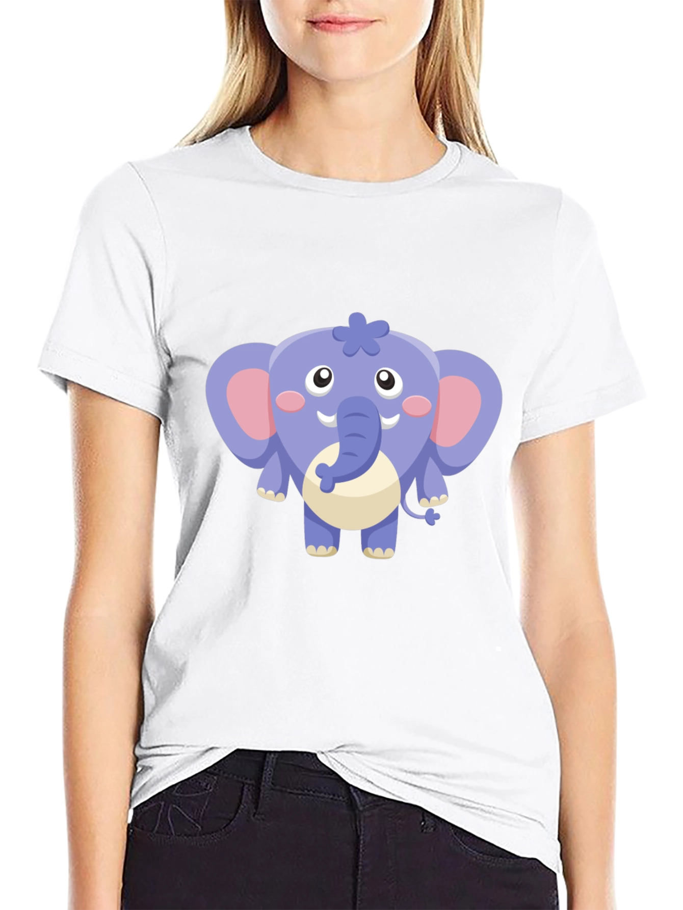 Cute Cartoon Elephant Graphic Tee - Black Cotton Shirt