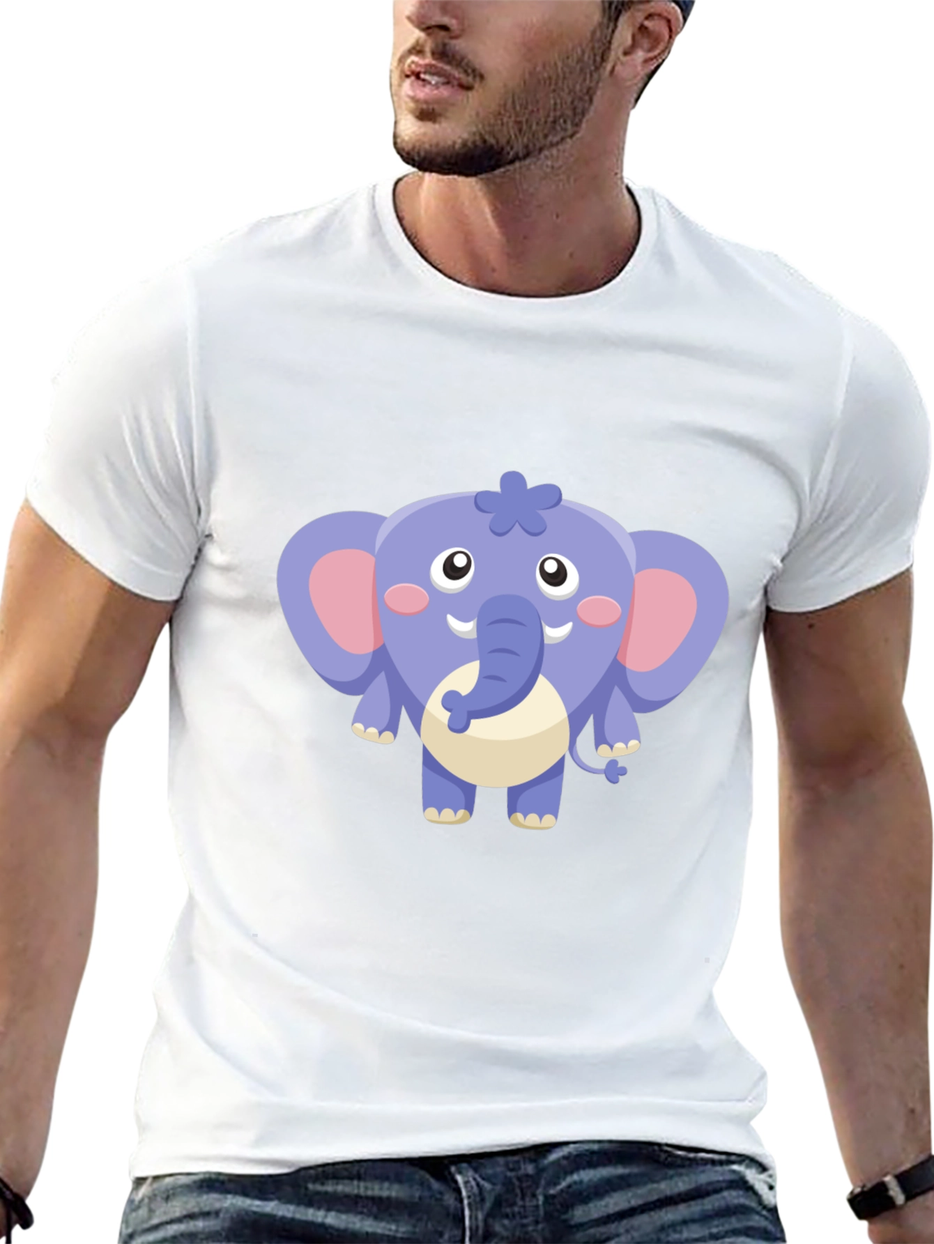Cute Cartoon Elephant Graphic Tee - Black Cotton Shirt