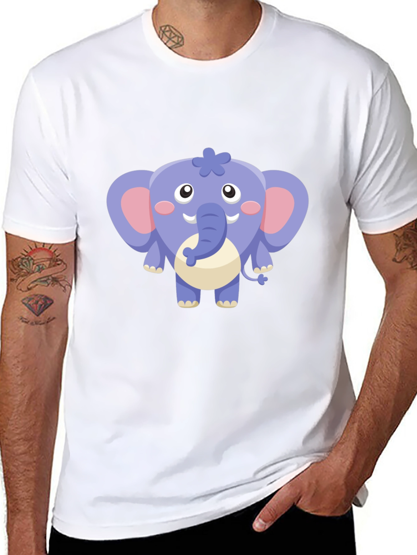 Cute Cartoon Elephant Graphic Tee - Black Cotton Shirt