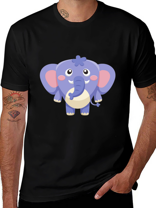 Cute Cartoon Elephant Graphic Tee - Black Cotton Shirt