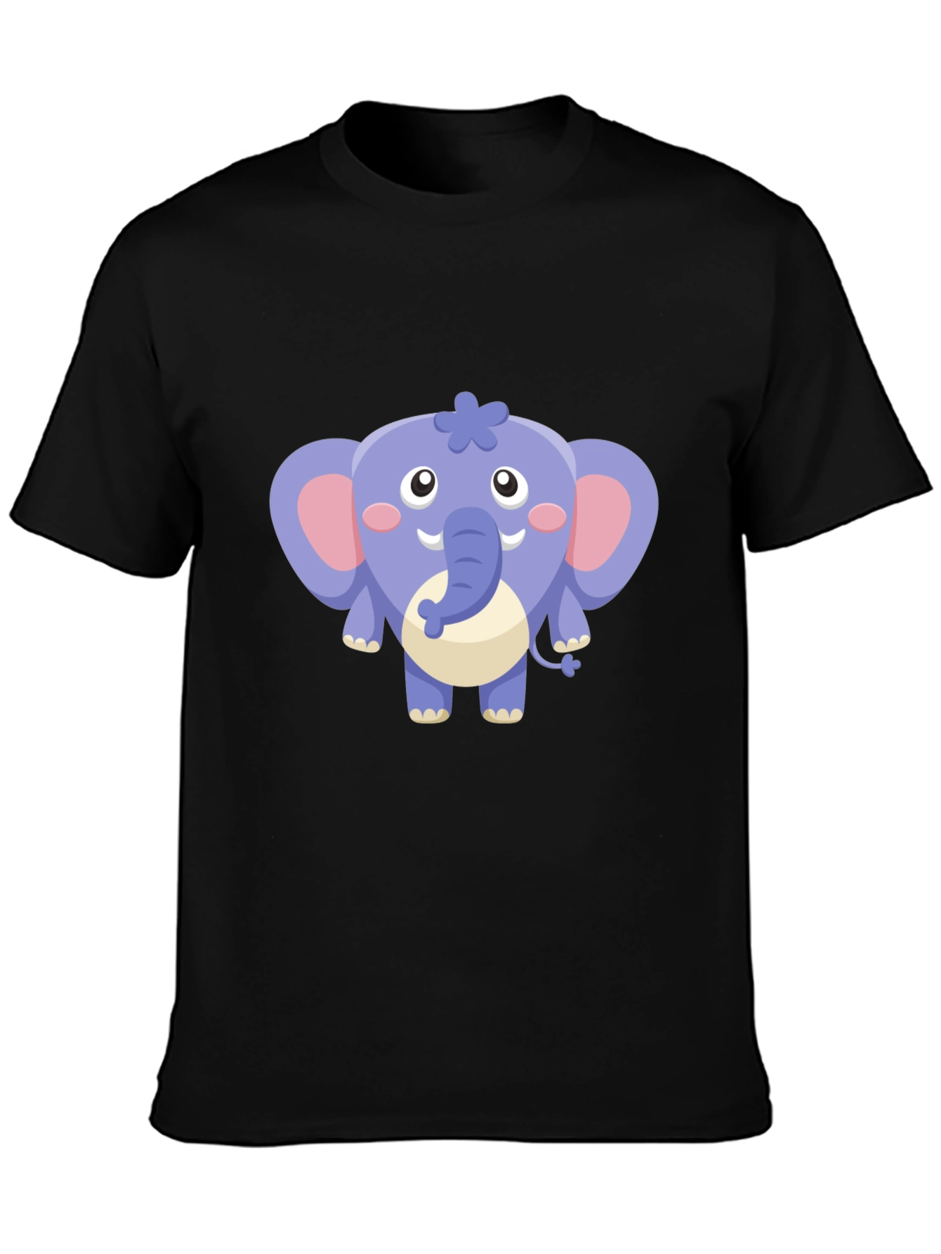 Cute Cartoon Elephant Graphic Tee - Black Cotton Shirt