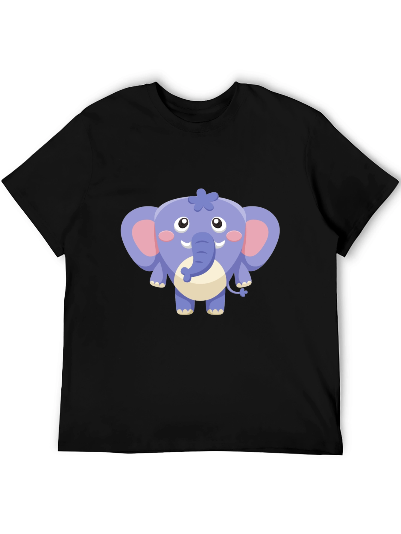 Cute Cartoon Elephant Graphic Tee - Black Cotton Shirt