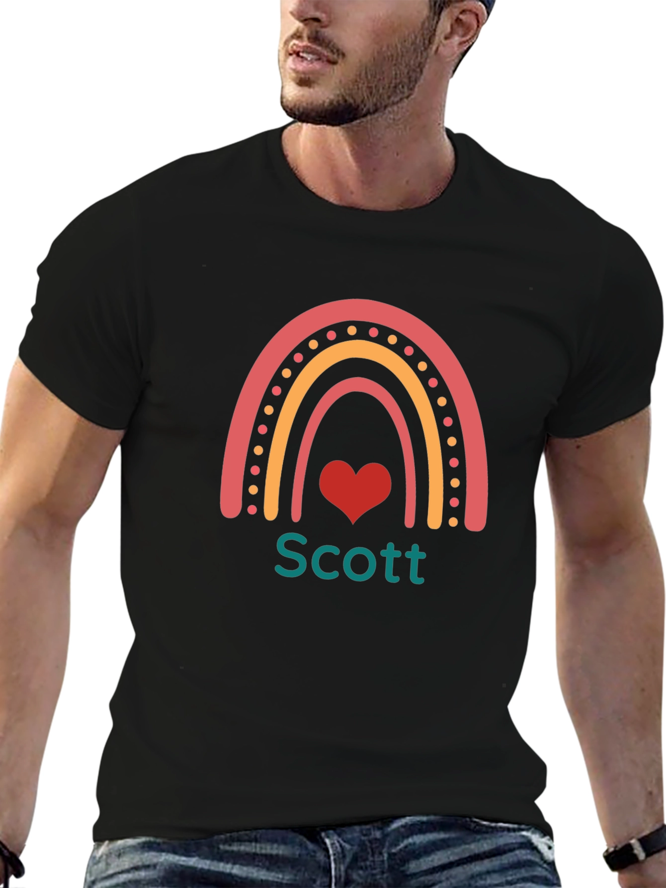 Personalized Rainbow Heart T-Shirt - Scott