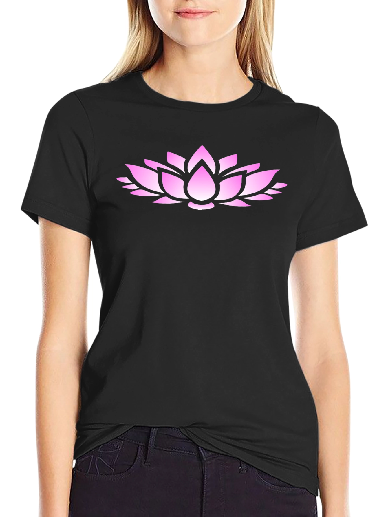 Lotus Flower Graphic Tee - Casual Black T-Shirt