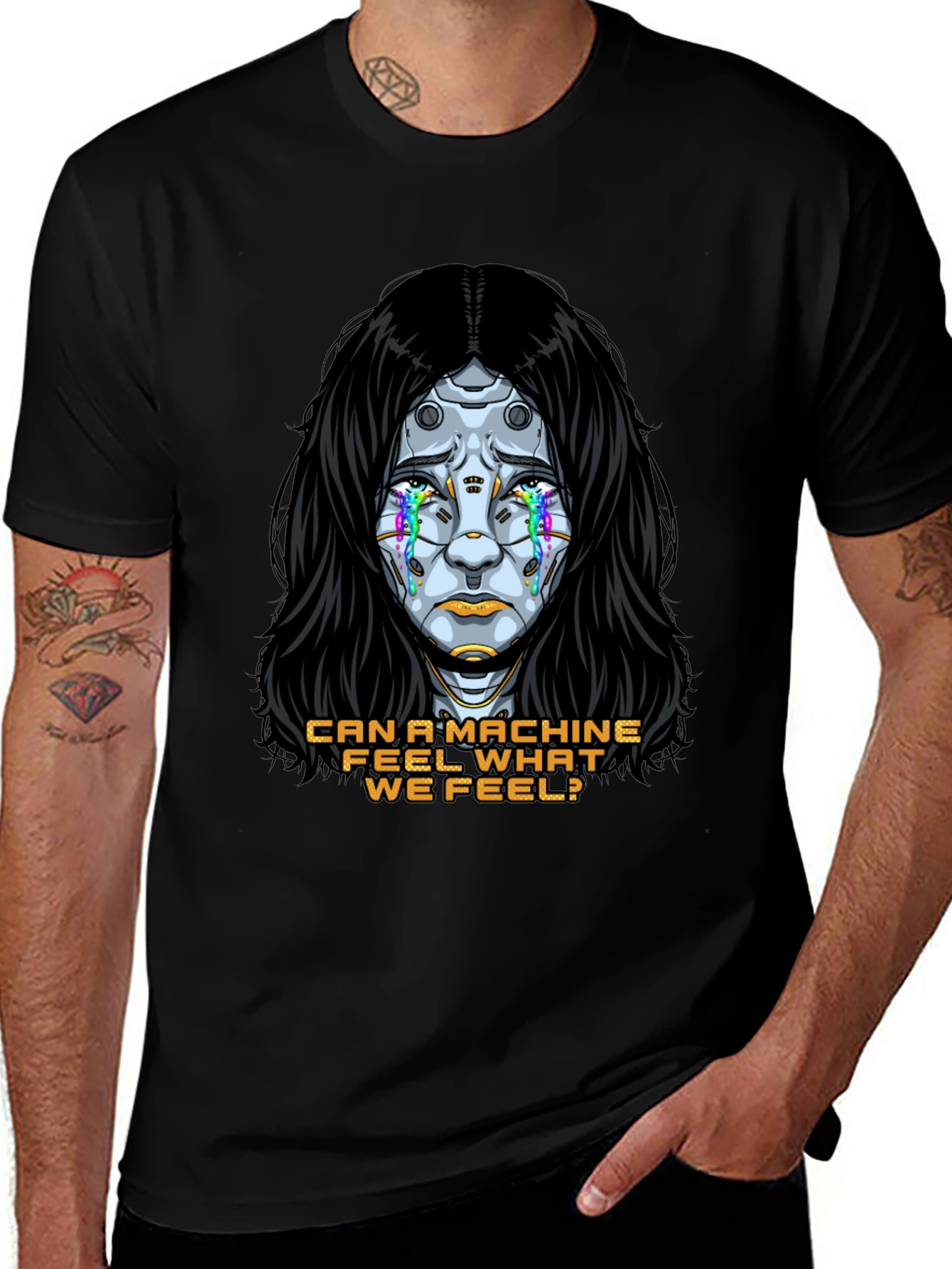 Cyberpunk Robot Tears T-Shirt - Can a Machine Feel?