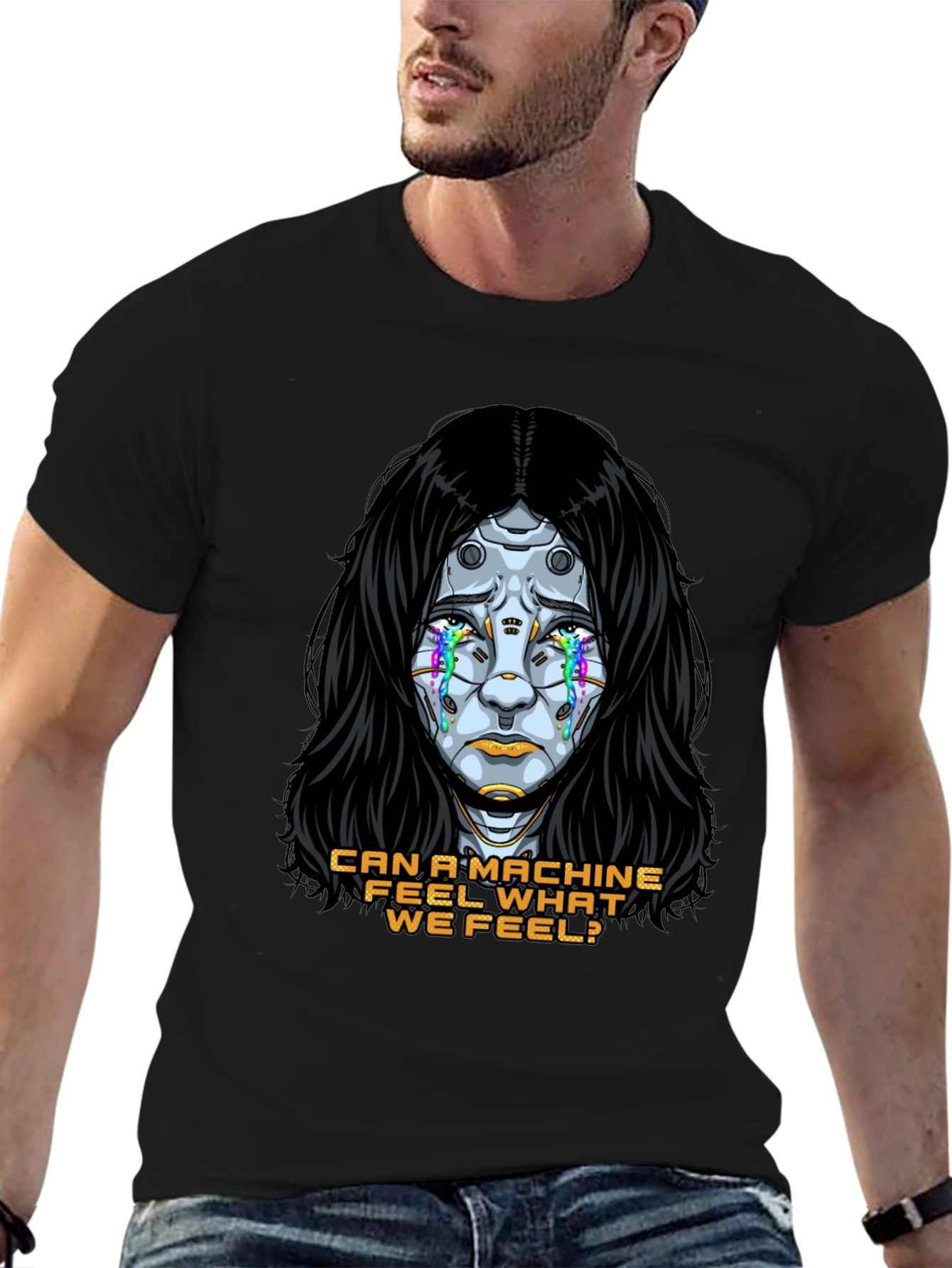 Cyberpunk Robot Tears T-Shirt - Can a Machine Feel?