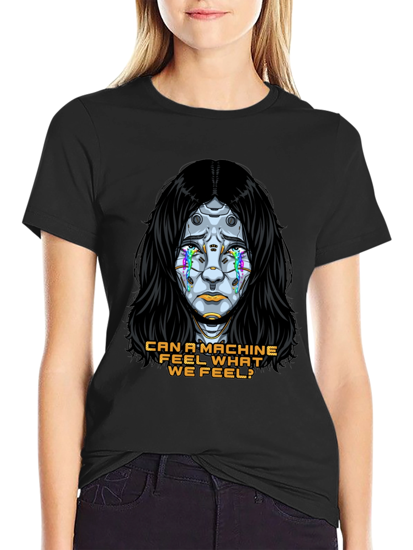 Cyberpunk Robot Tears T-Shirt - Can a Machine Feel?