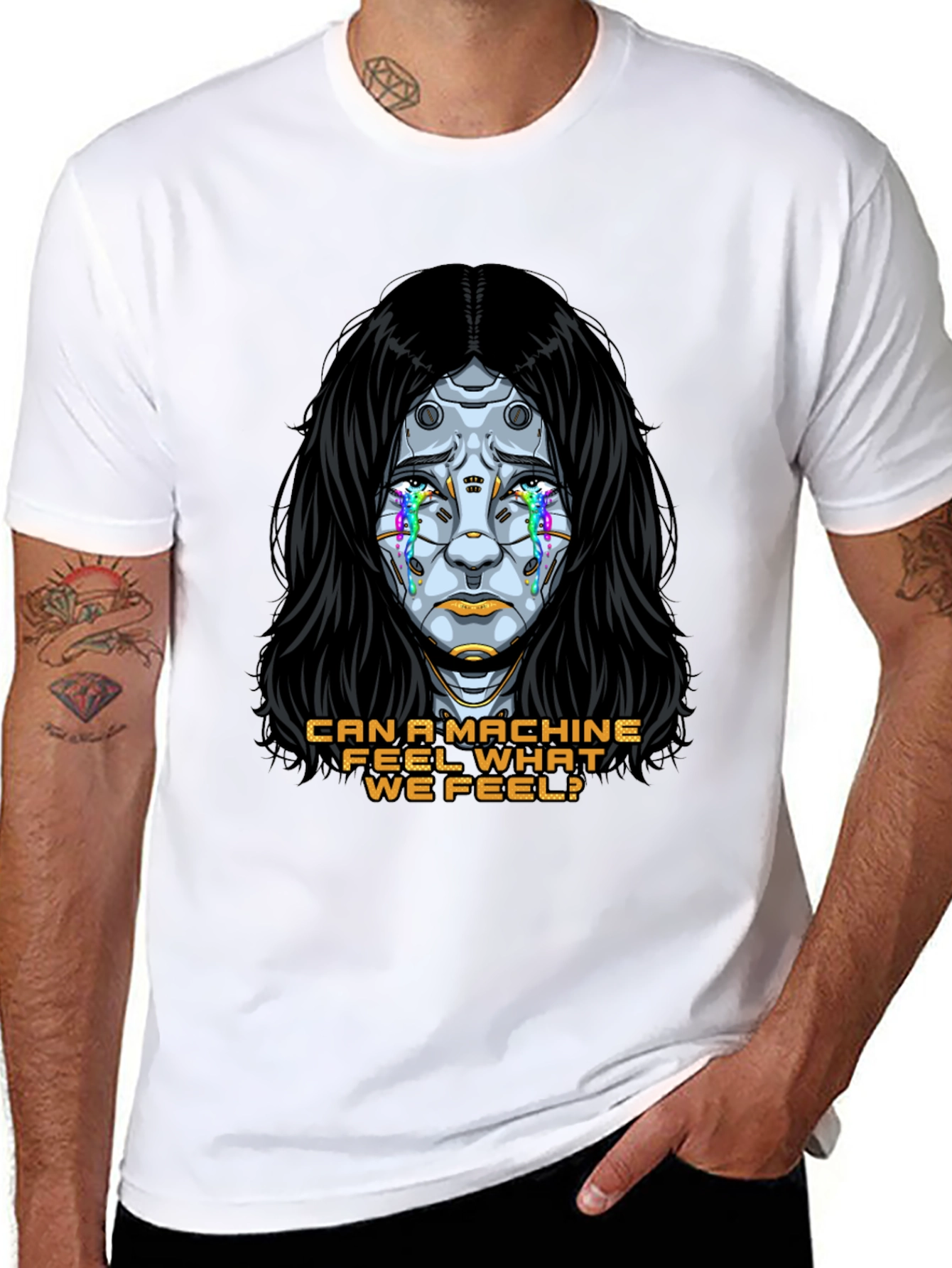 Cyberpunk Robot Tears T-Shirt - Can a Machine Feel?