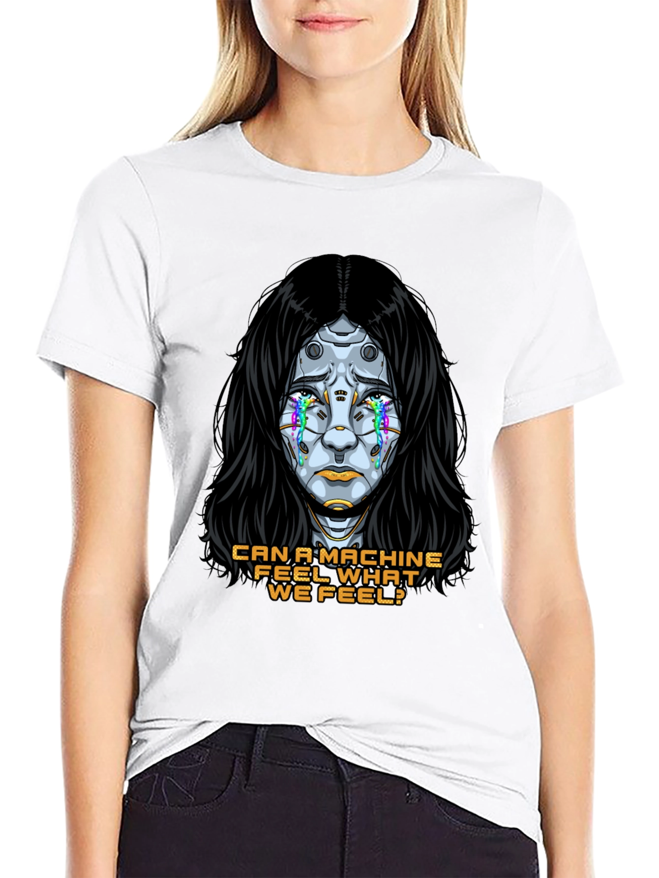 Cyberpunk Robot Tears T-Shirt - Can a Machine Feel?
