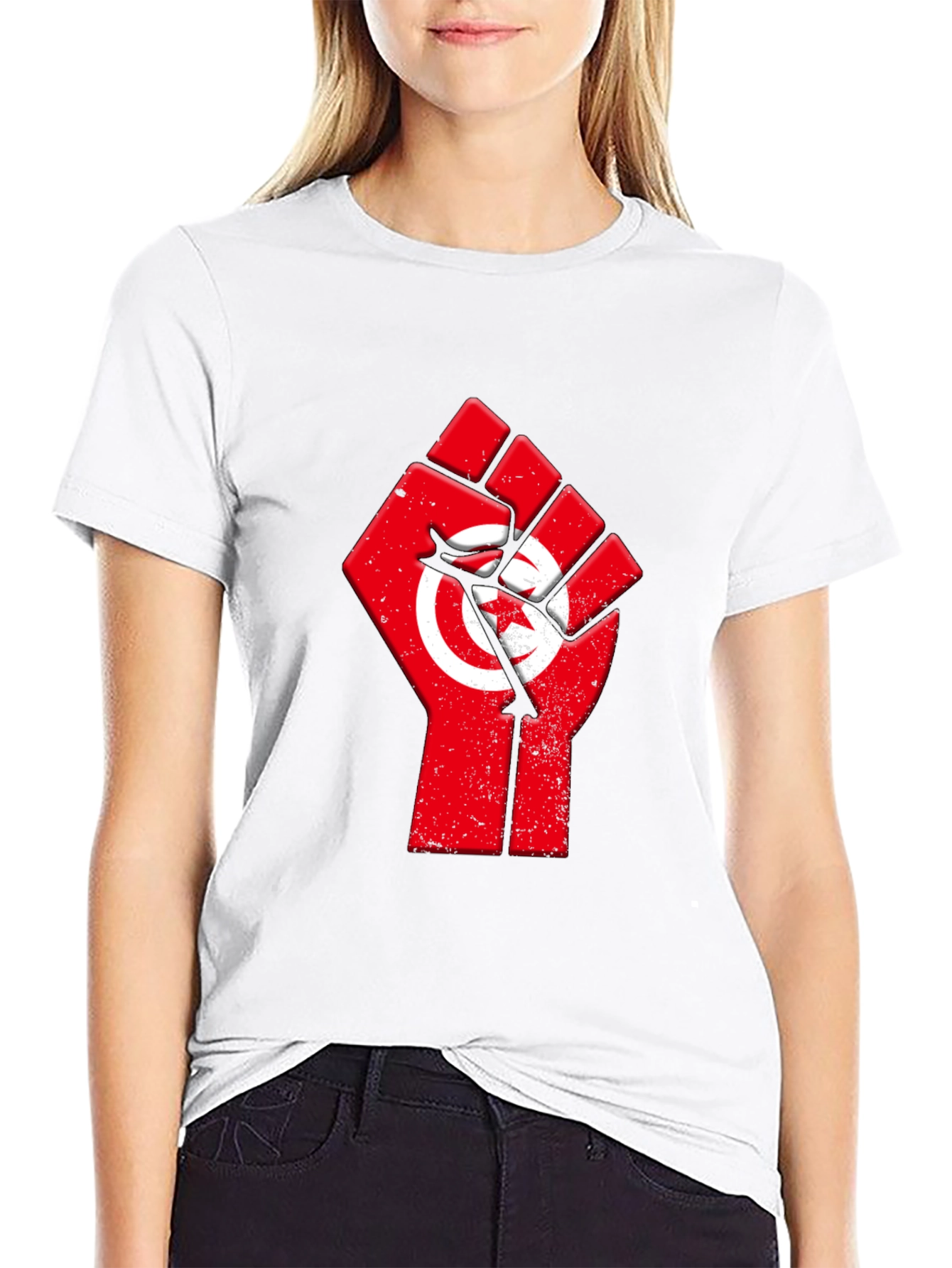 Tunisia Flag Fist T-Shirt - Black Cotton Graphic Tee